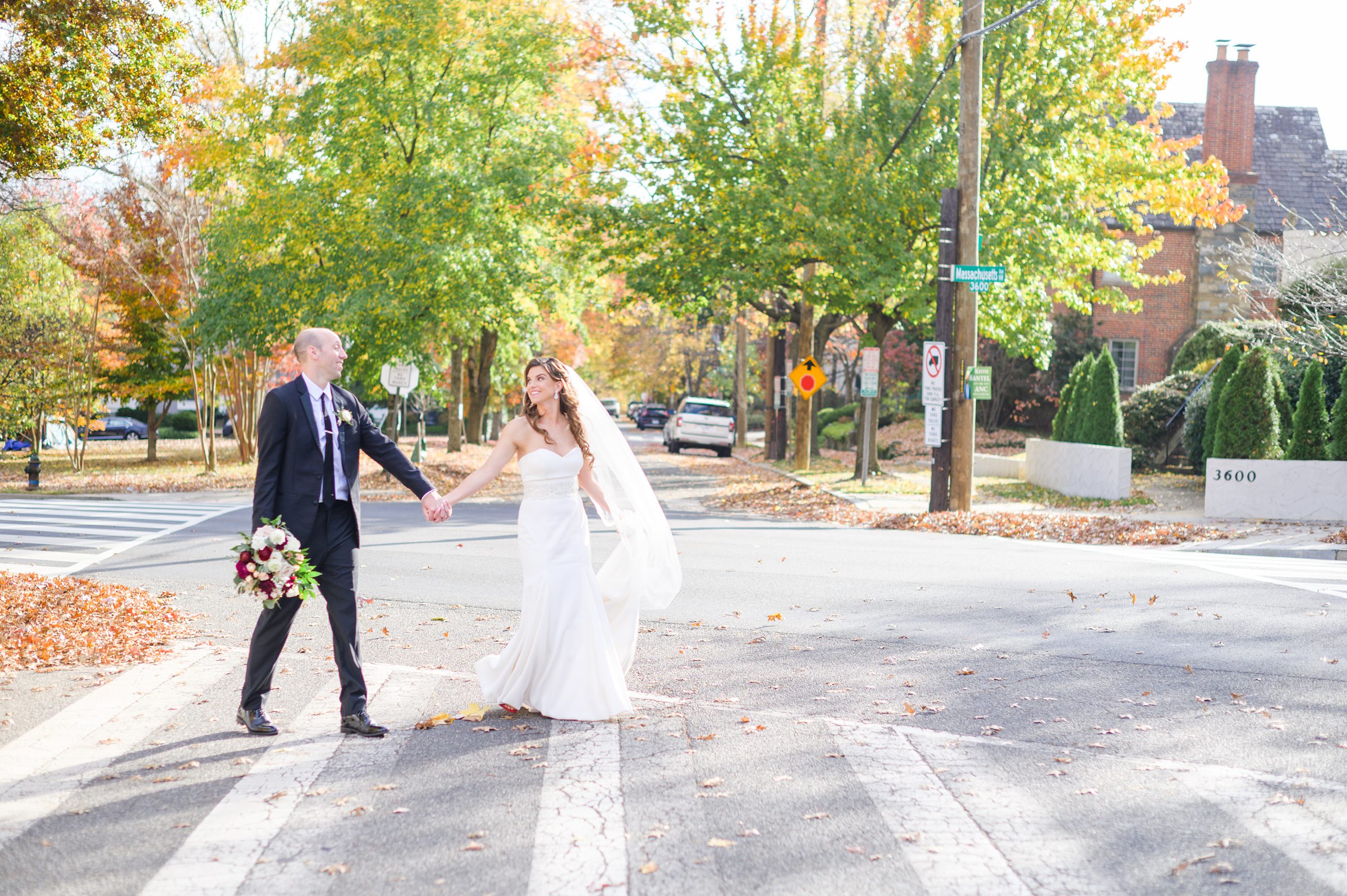 Burgundy and white Fall wedding day portraits and details featuring Mayflower Hotel DC wedding photos photographed by Baltimore wedding photographer Cait Kramer Photography