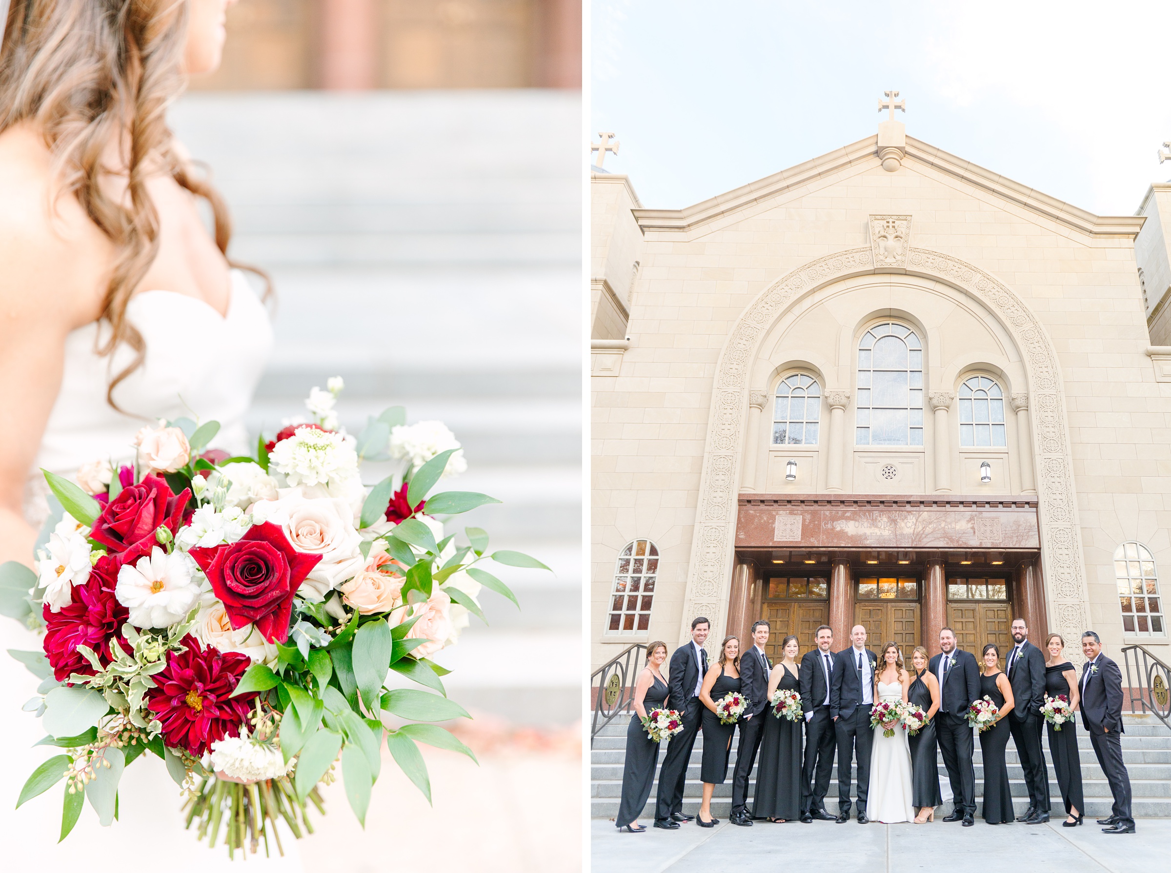 Burgundy and white Fall wedding day portraits and details featuring Mayflower Hotel DC wedding photos photographed by Baltimore wedding photographer Cait Kramer Photography