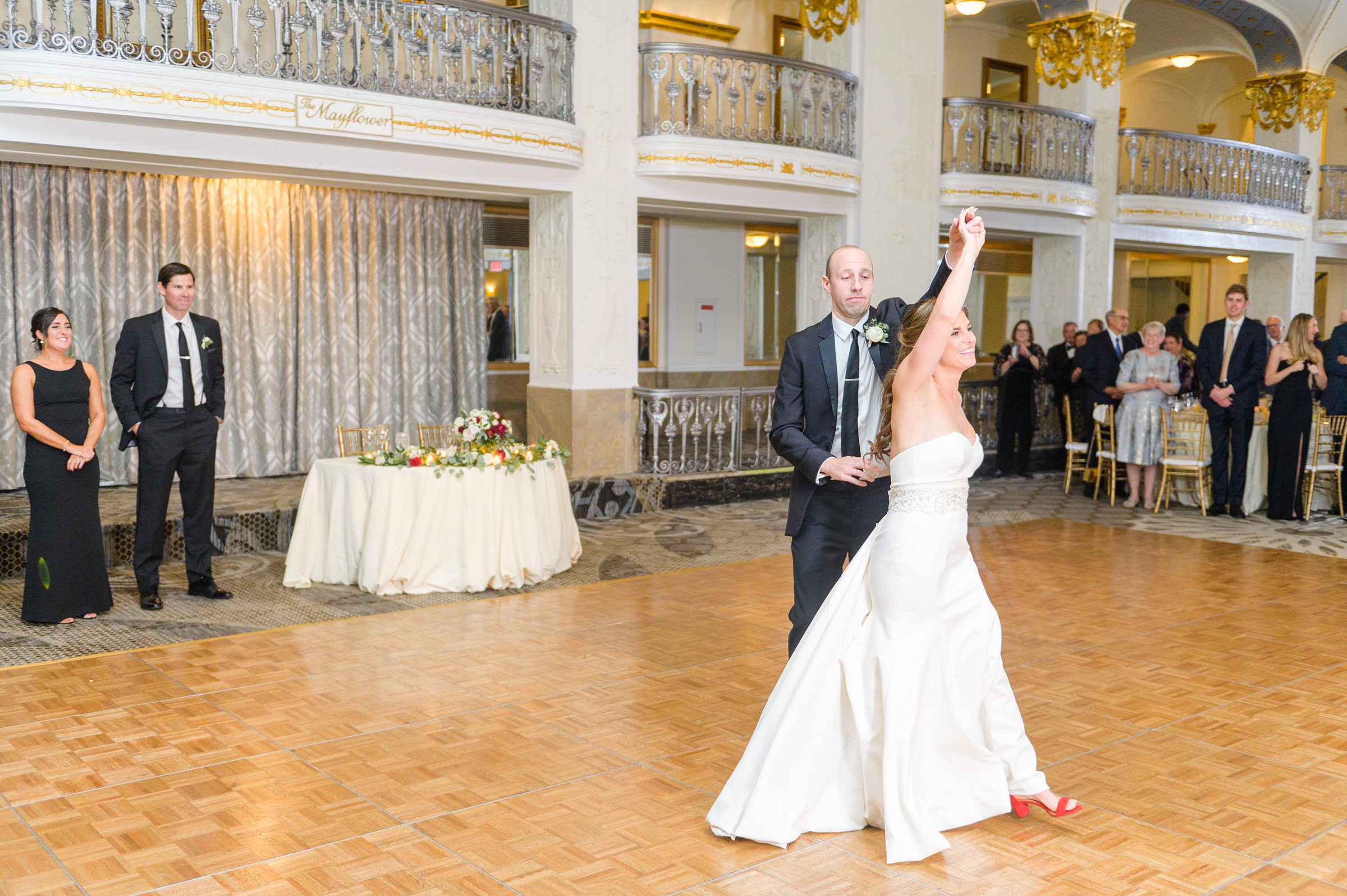 Burgundy and white Fall wedding day portraits and details featuring Mayflower Hotel DC wedding photos photographed by Baltimore wedding photographer Cait Kramer Photography