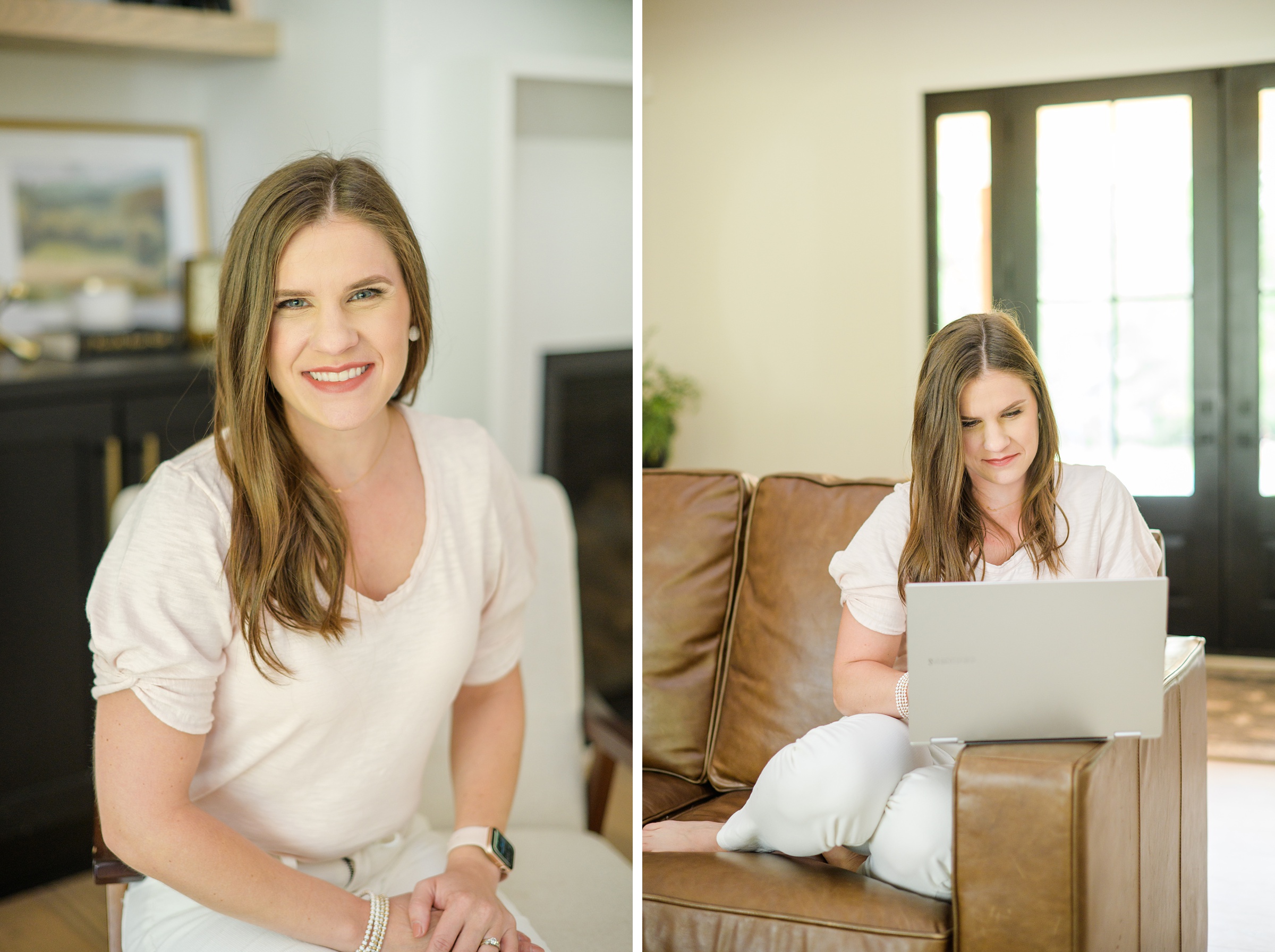 Stacey Caito, Chantilly Realtor, smiles and works during her brand session photographed by Virginia brand photographer, Cait Kramer Photography