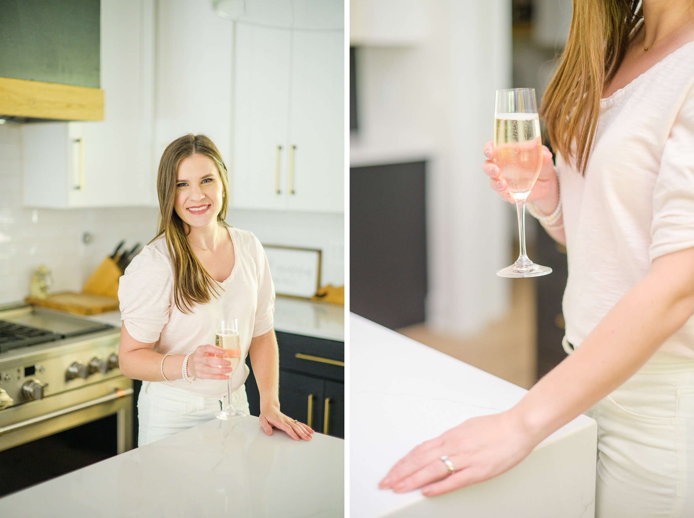 Stacey Caito, Chantilly Realtor, toasts champagne during her brand session photographed by Virginia brand photographer, Cait Kramer Photography
