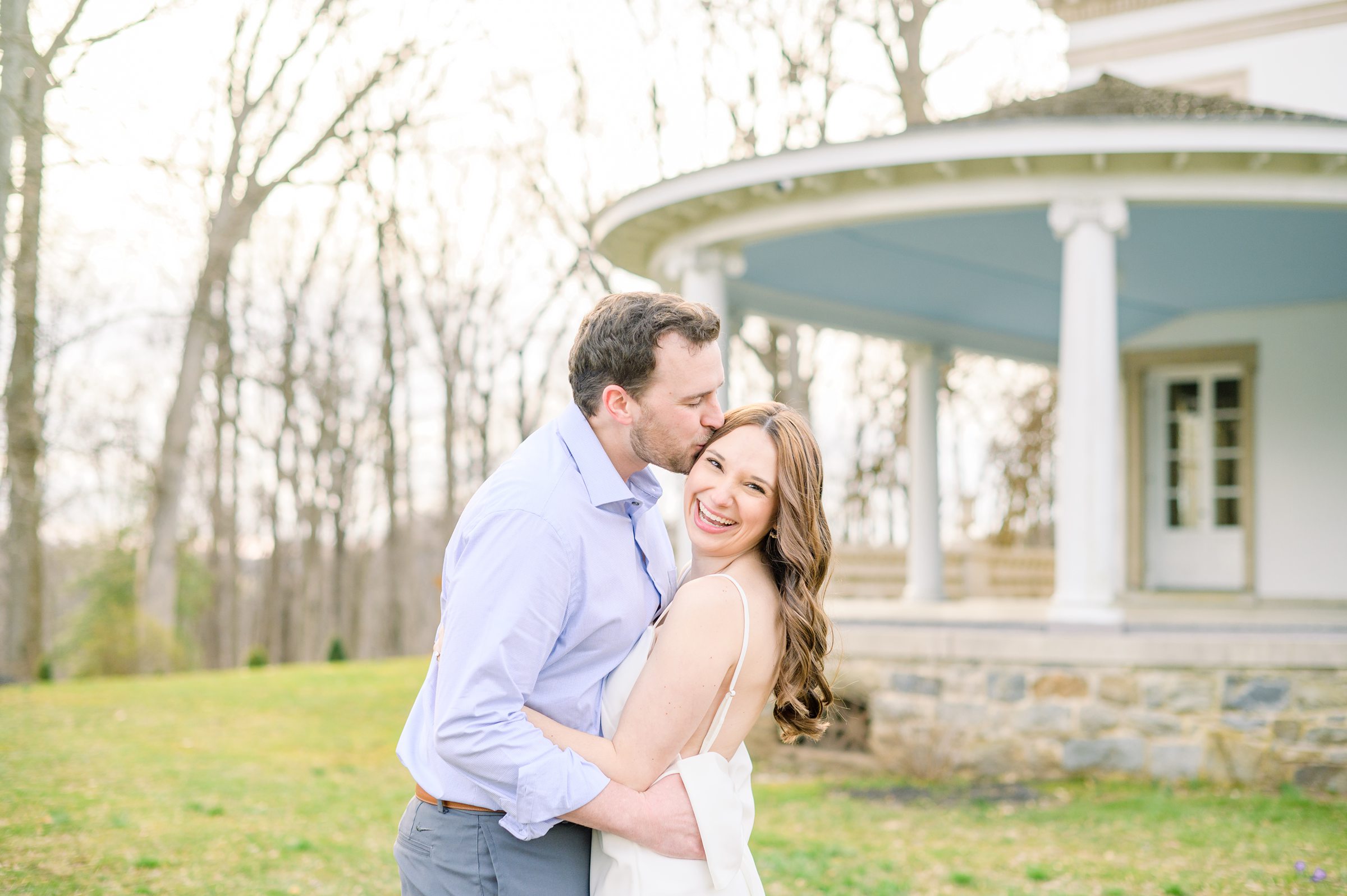 Engaged couple at Liriodendron Mansion in Bel Air, Maryland for their engagement session photographed by Baltimore Wedding Photographer Cait Kramer Photography