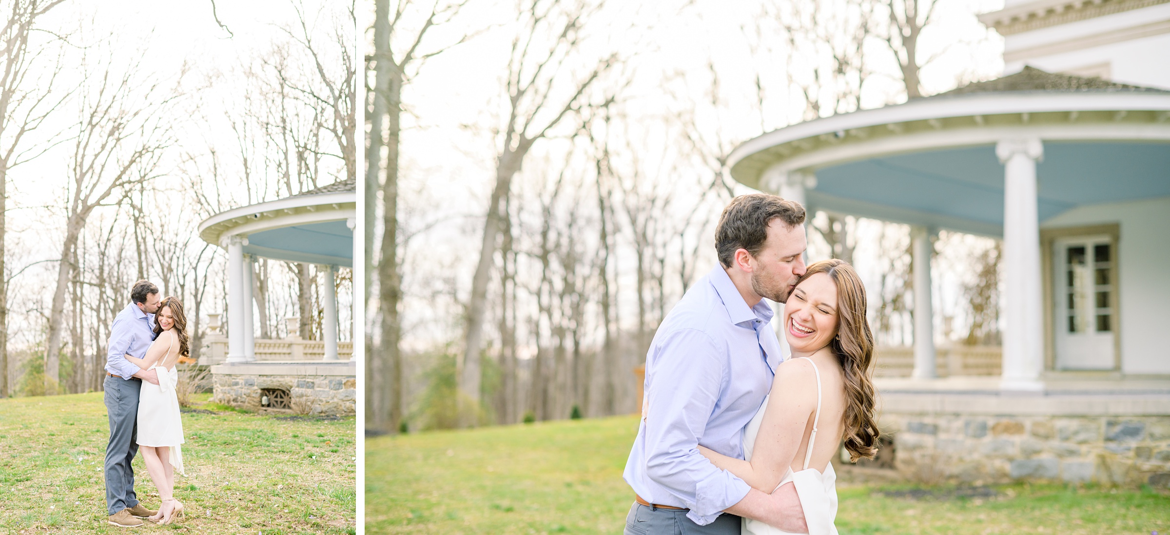 Engaged couple at Liriodendron Mansion in Bel Air, Maryland for their engagement session photographed by Baltimore Wedding Photographer Cait Kramer Photography