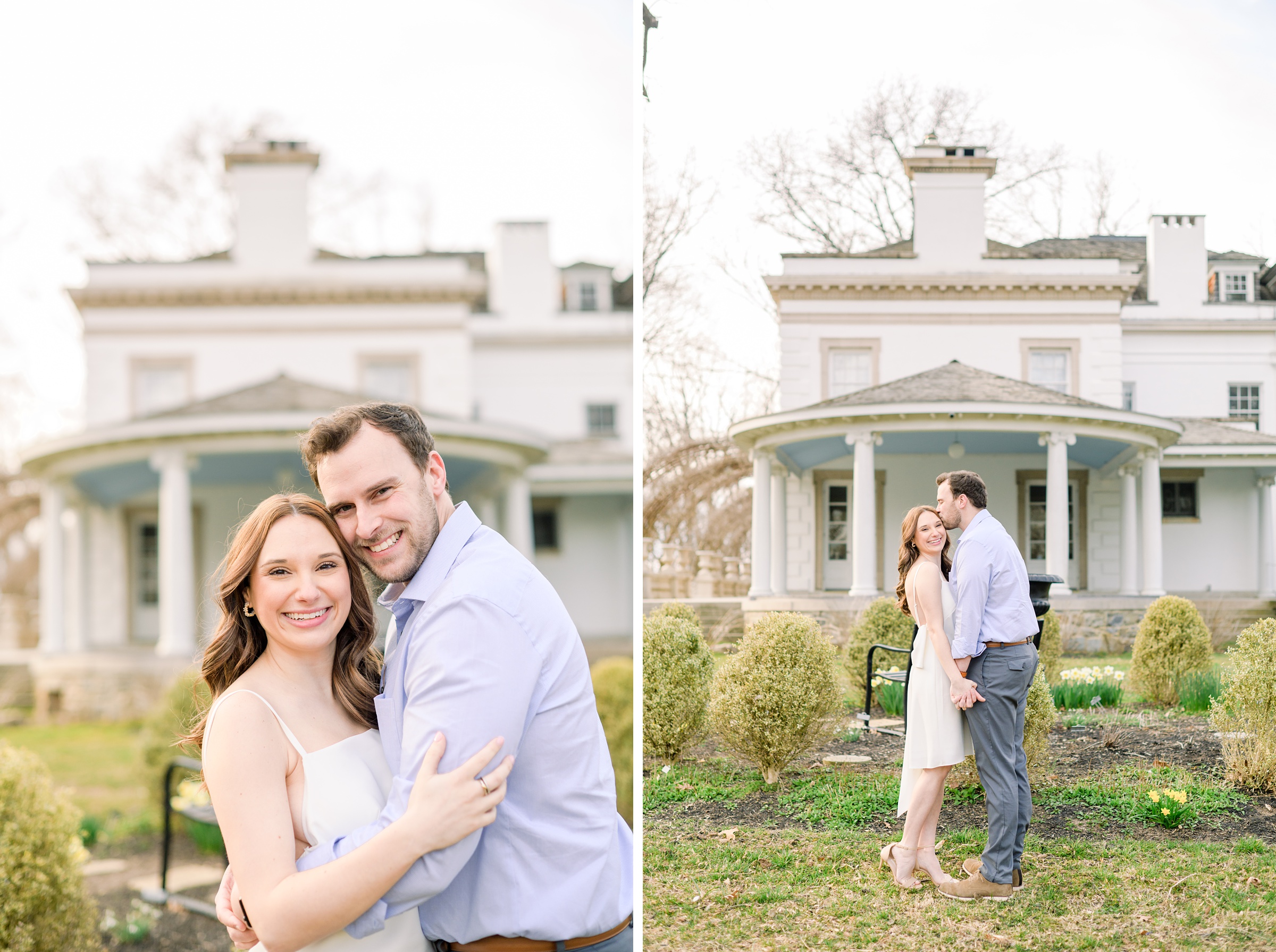 Engaged couple at Liriodendron Mansion in Bel Air, Maryland for their engagement session photographed by Baltimore Wedding Photographer Cait Kramer Photography