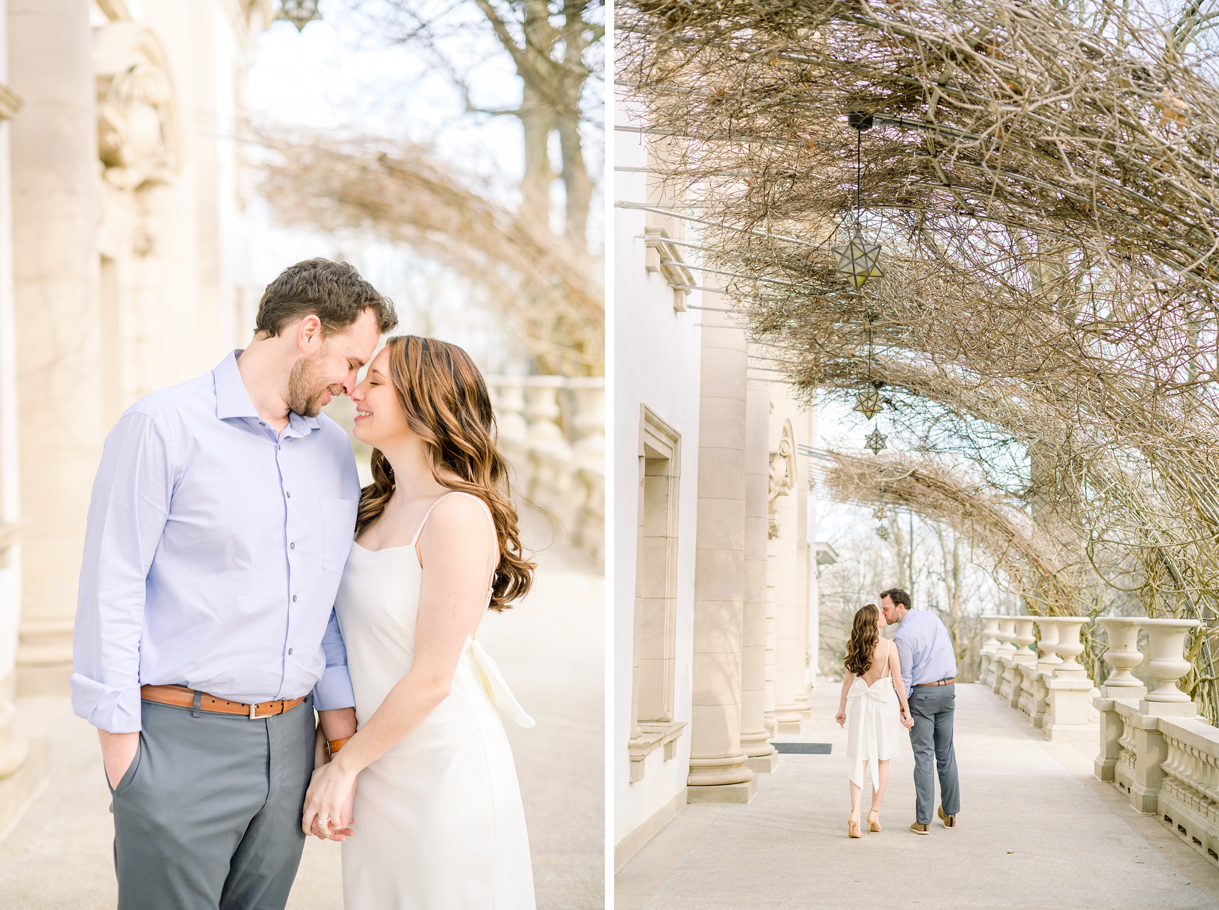 Engaged couple at Liriodendron Mansion in Bel Air, Maryland for their engagement session photographed by Baltimore Wedding Photographer Cait Kramer Photography