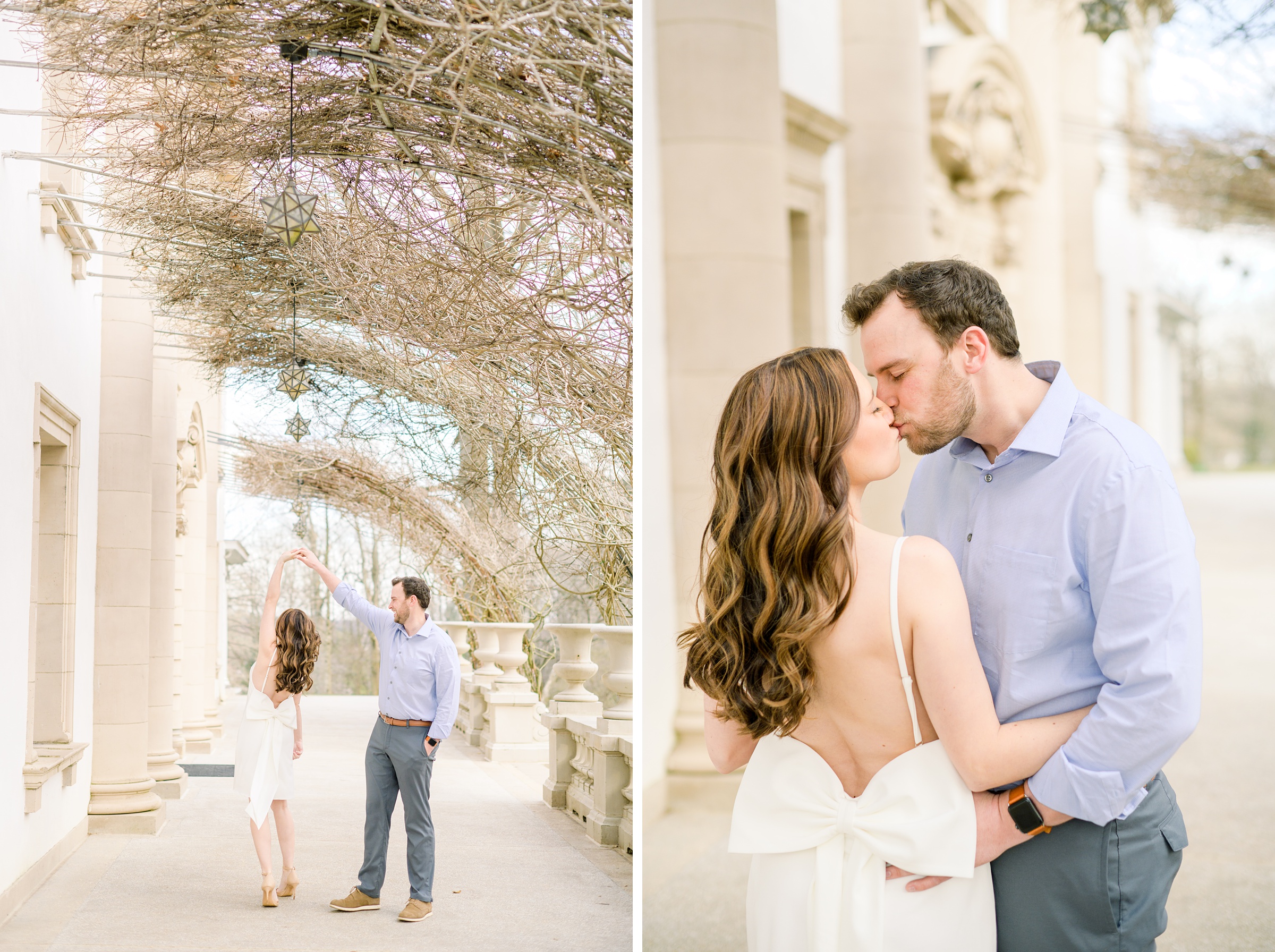 Engaged couple at Liriodendron Mansion in Bel Air, Maryland for their engagement session photographed by Baltimore Wedding Photographer Cait Kramer Photography