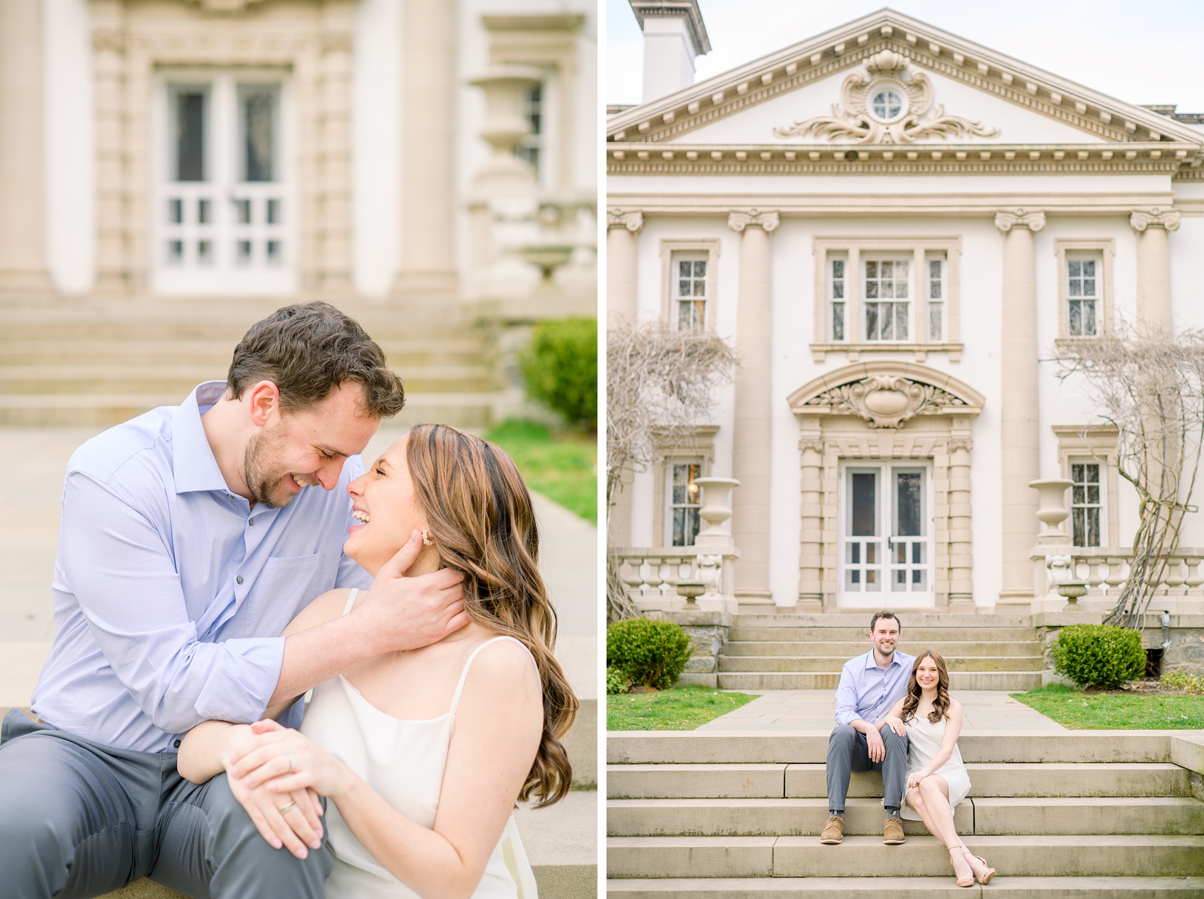 Engaged couple at Liriodendron Mansion in Bel Air, Maryland for their engagement session photographed by Baltimore Wedding Photographer Cait Kramer Photography