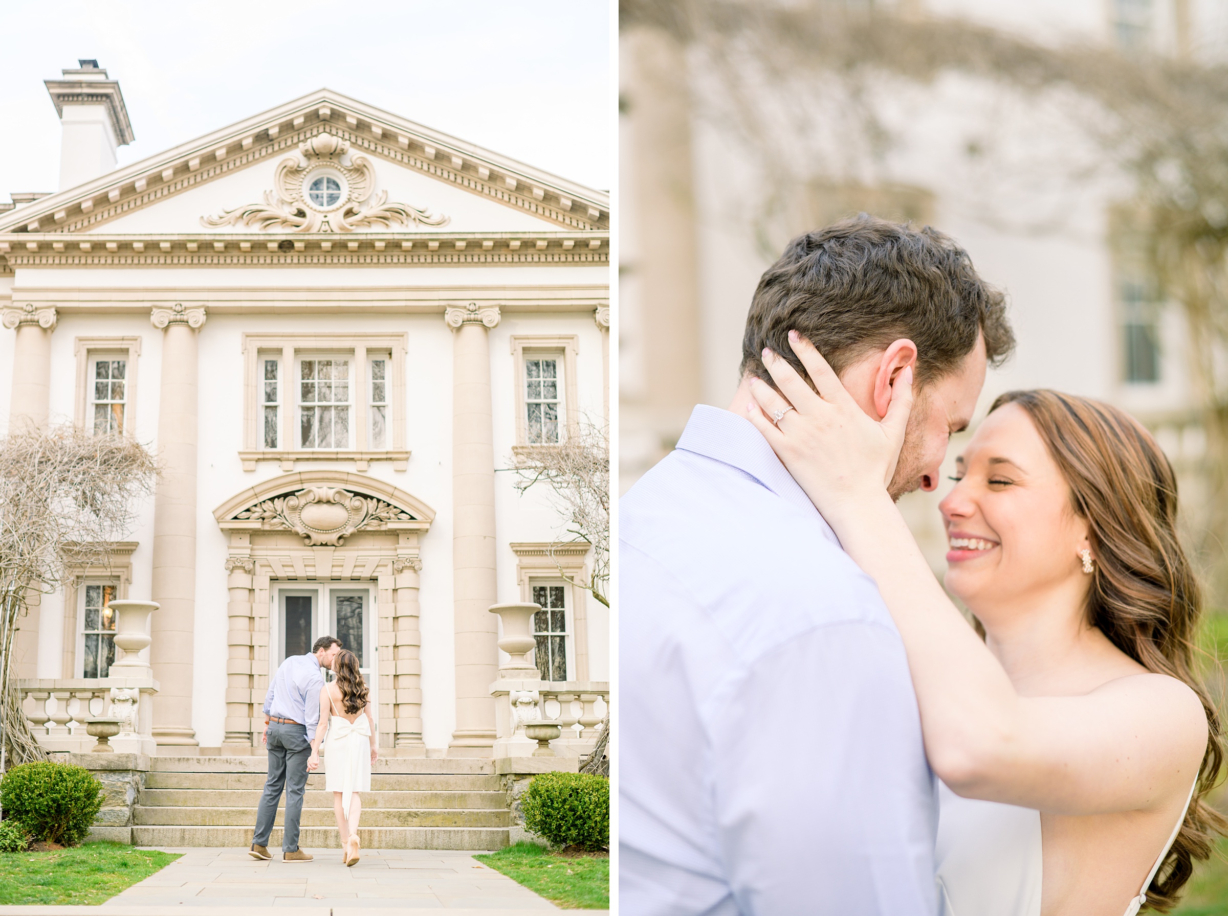 Engaged couple at Liriodendron Mansion in Bel Air, Maryland for their engagement session photographed by Baltimore Wedding Photographer Cait Kramer Photography