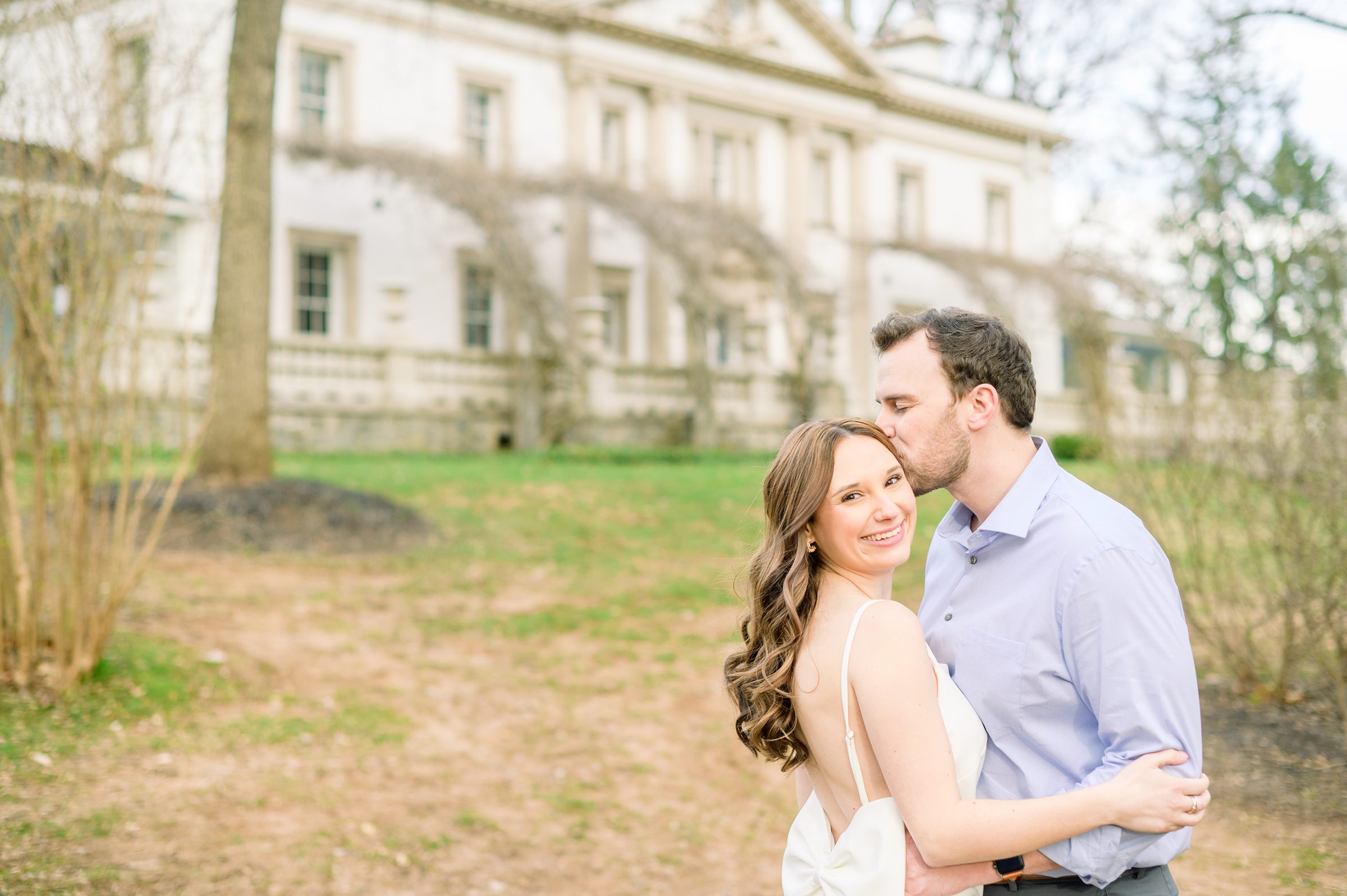 Engaged couple at Liriodendron Mansion in Bel Air, Maryland for their engagement session photographed by Baltimore Wedding Photographer Cait Kramer Photography