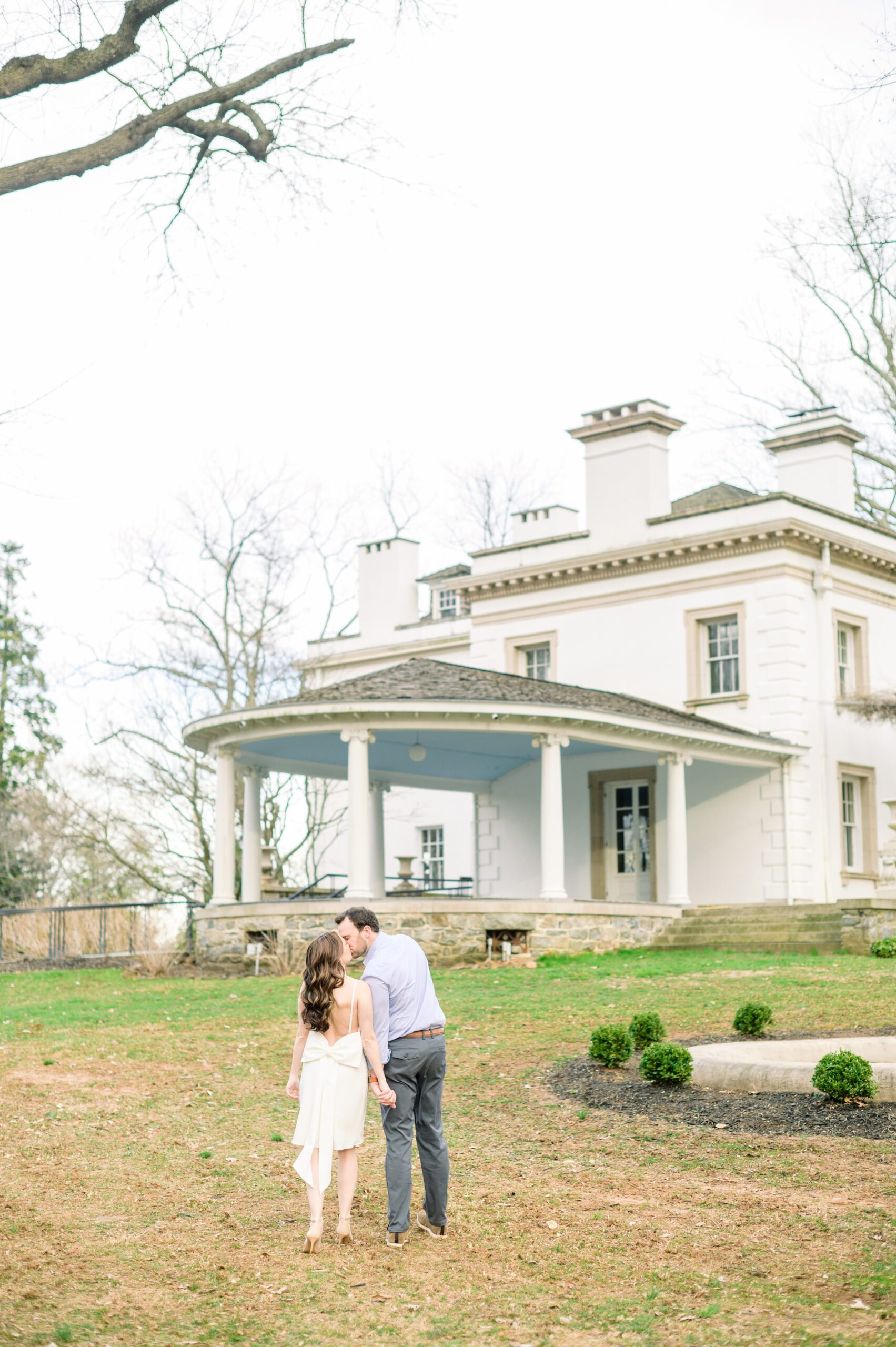 Engaged couple at Liriodendron Mansion in Bel Air, Maryland for their engagement session photographed by Baltimore Wedding Photographer Cait Kramer Photography