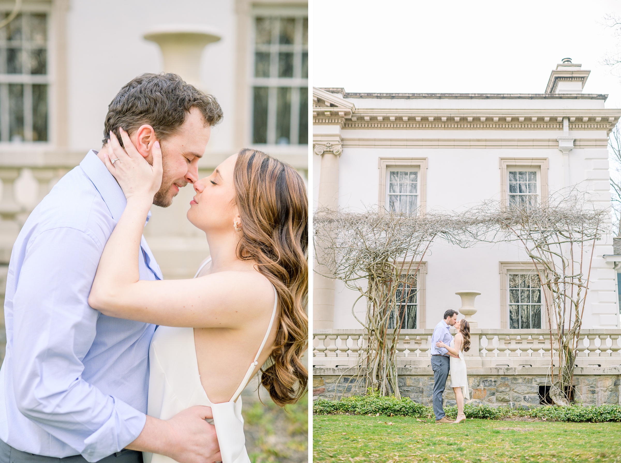 Engaged couple at Liriodendron Mansion in Bel Air, Maryland for their engagement session photographed by Baltimore Wedding Photographer Cait Kramer Photography
