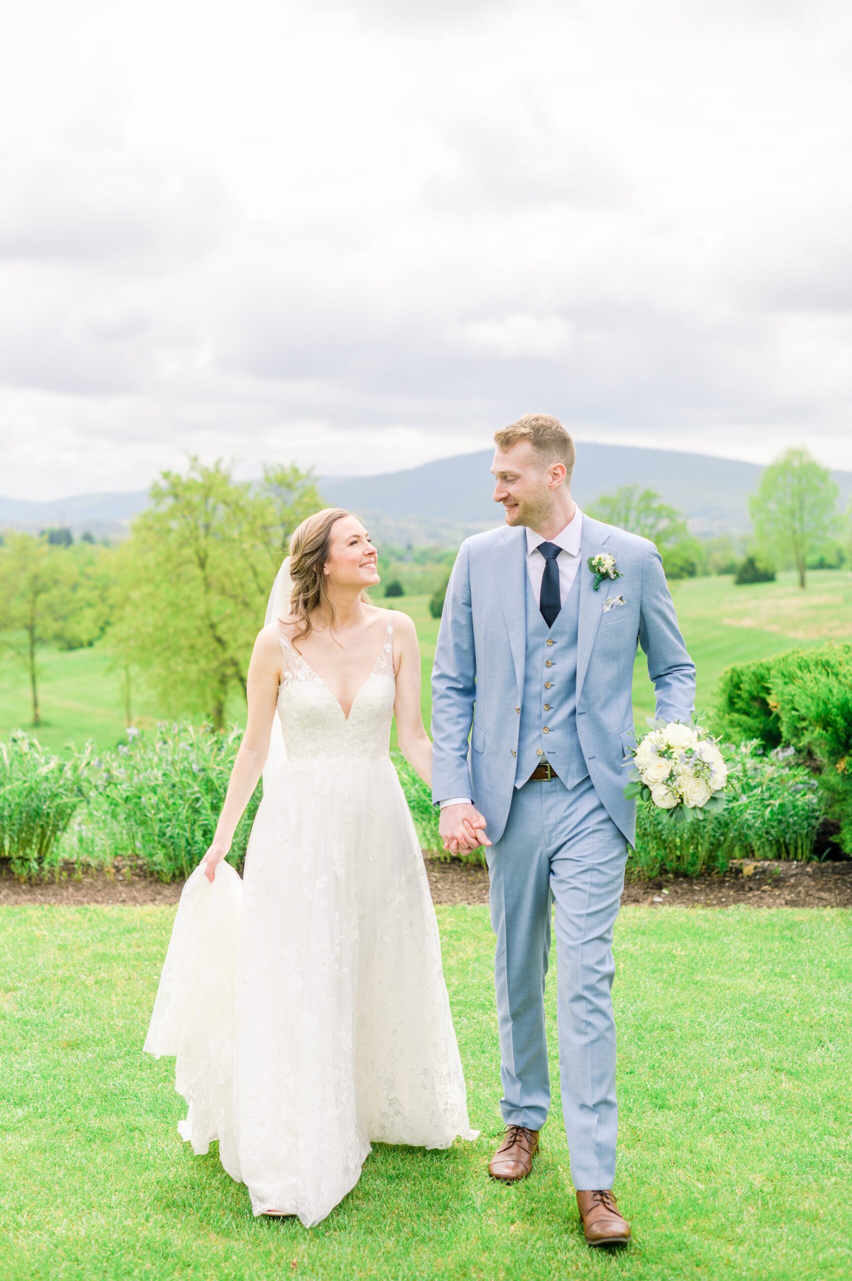 Light Blue Spring wedding day at Catoctin Hall at Musket Ridge Photographed by Baltimore Wedding Photographer Cait Kramer Photography