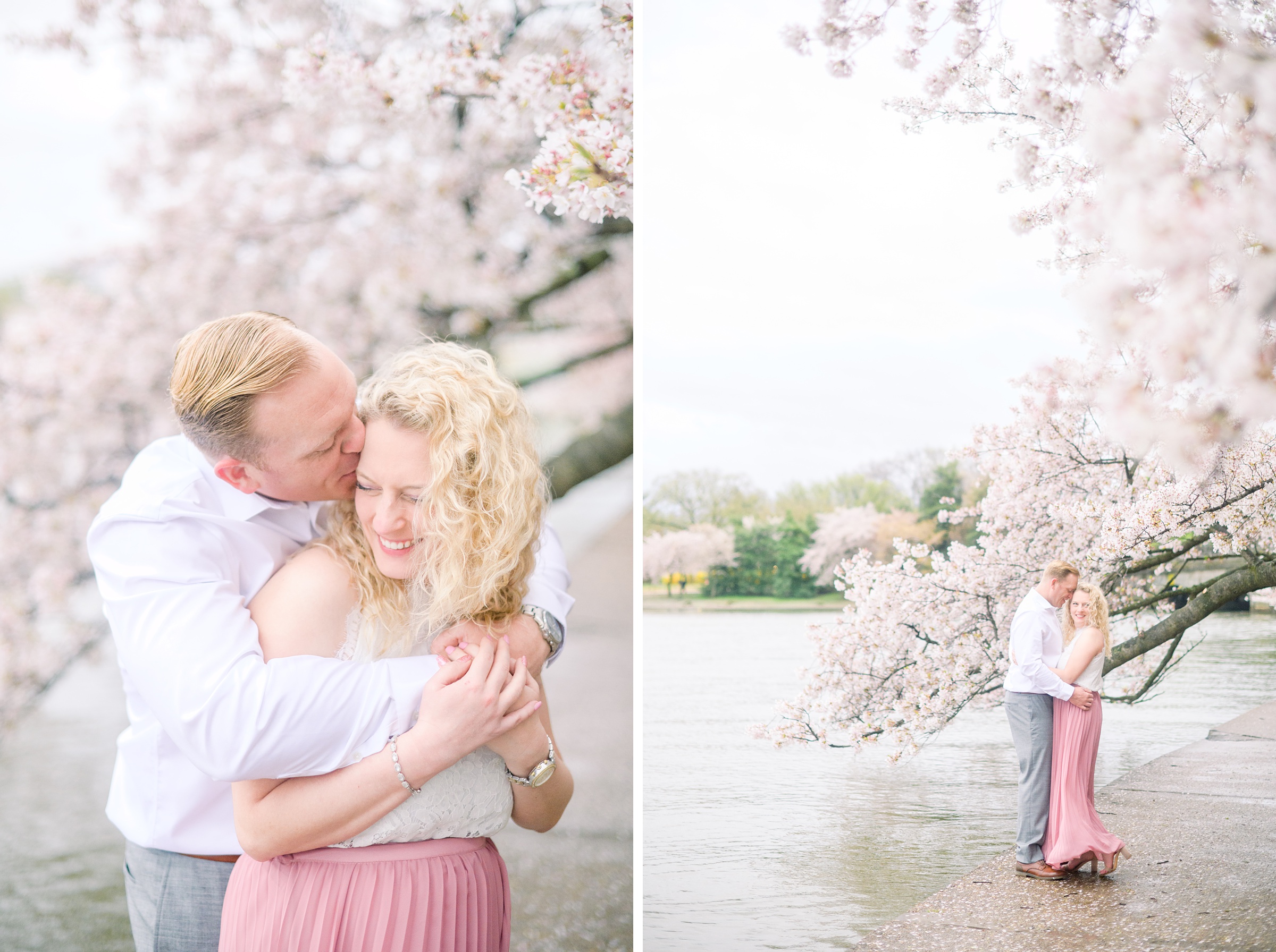 Anniversary portrait session at the Jefferson Memorial featuring the Washington DC Cherry Blossoms. Photographed by Baltimore Photographer Cait Kramer Photography