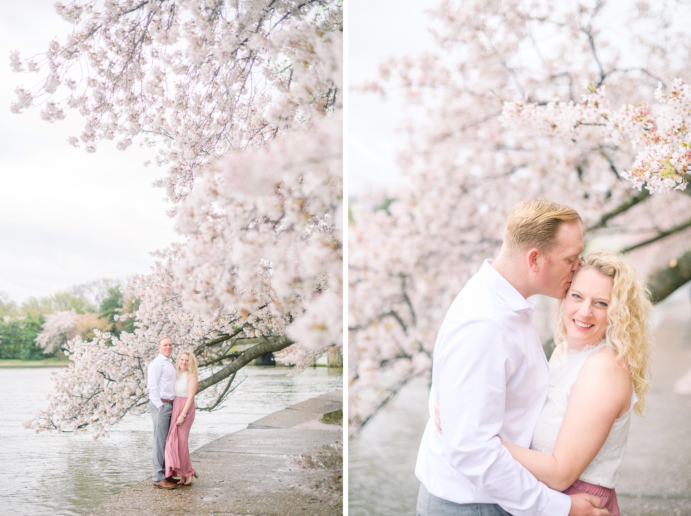 Anniversary portrait session at the Jefferson Memorial featuring the Washington DC Cherry Blossoms. Photographed by Baltimore Photographer Cait Kramer Photography