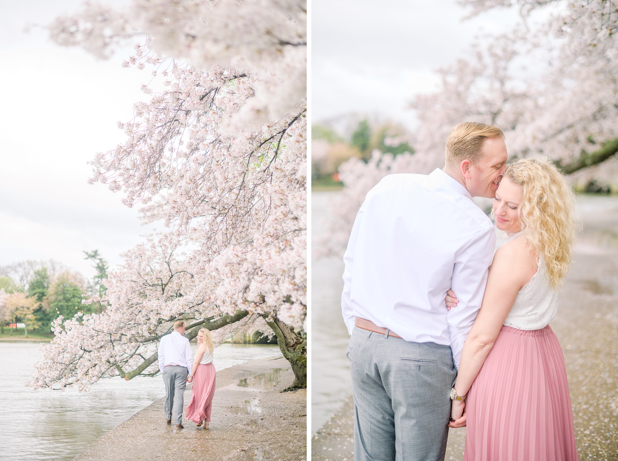 Anniversary portrait session at the Jefferson Memorial featuring the Washington DC Cherry Blossoms. Photographed by Baltimore Photographer Cait Kramer Photography