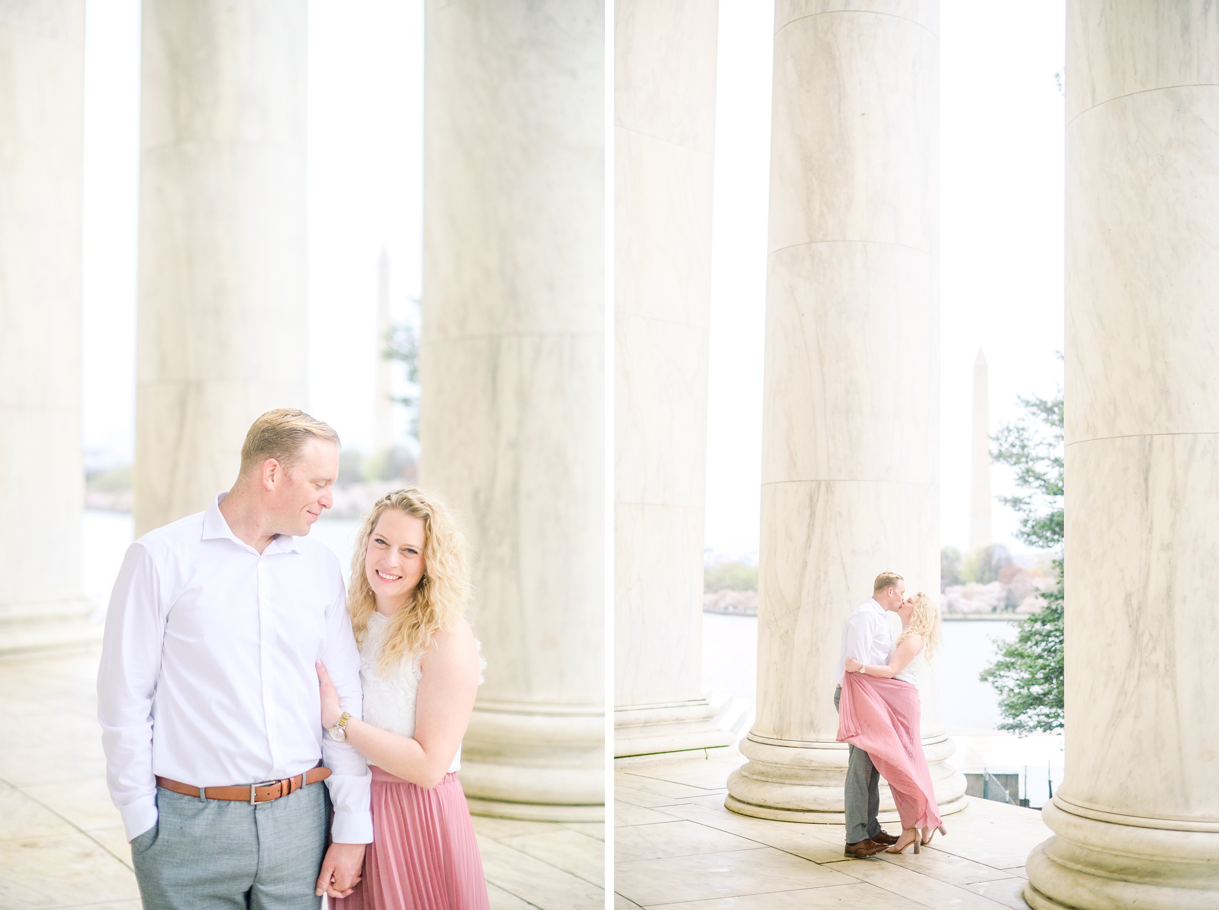 Anniversary portrait session at the Jefferson Memorial featuring the Washington DC Cherry Blossoms. Photographed by Baltimore Photographer Cait Kramer Photography