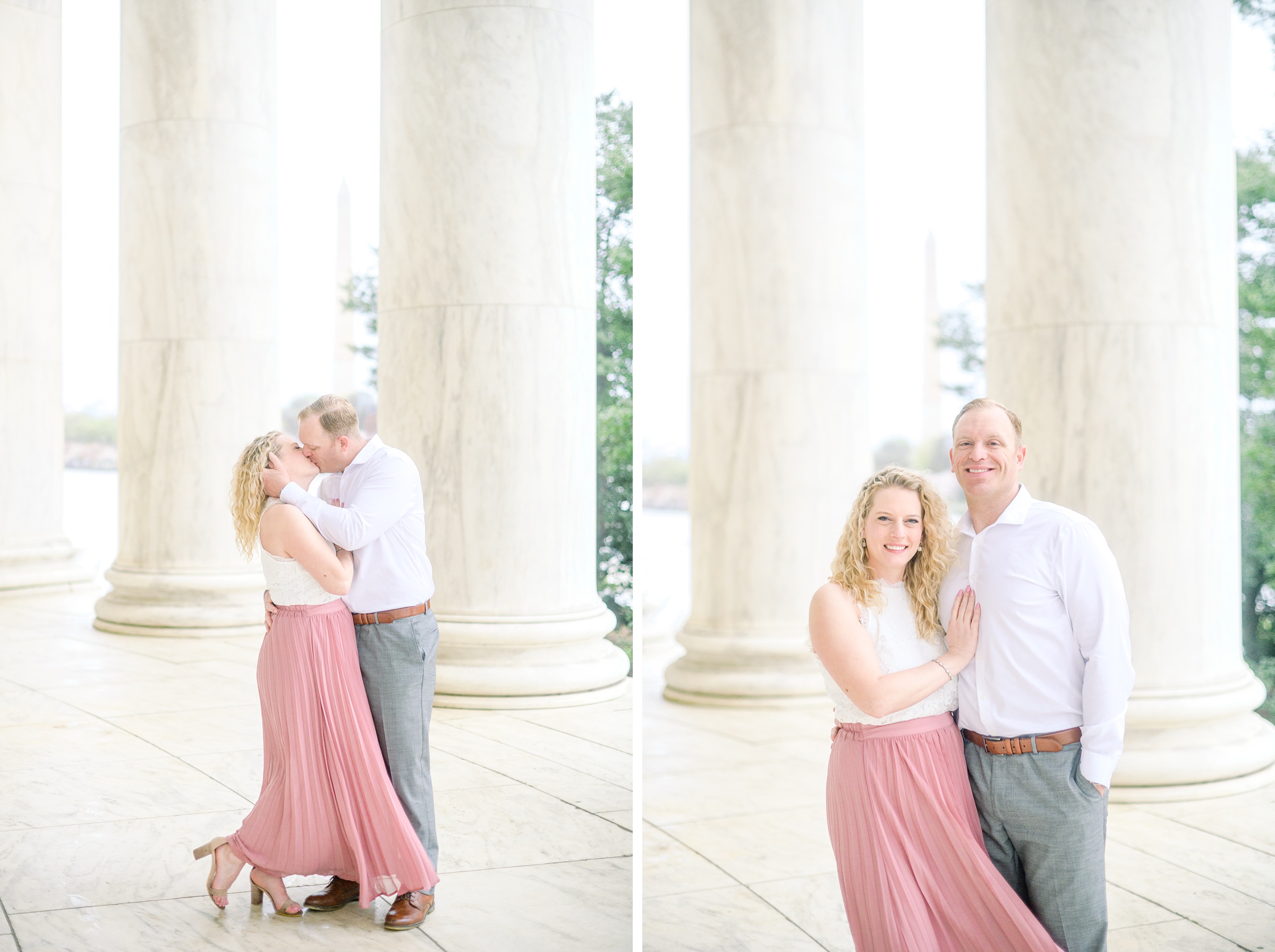 Anniversary portrait session at the Jefferson Memorial featuring the Washington DC Cherry Blossoms. Photographed by Baltimore Photographer Cait Kramer Photography