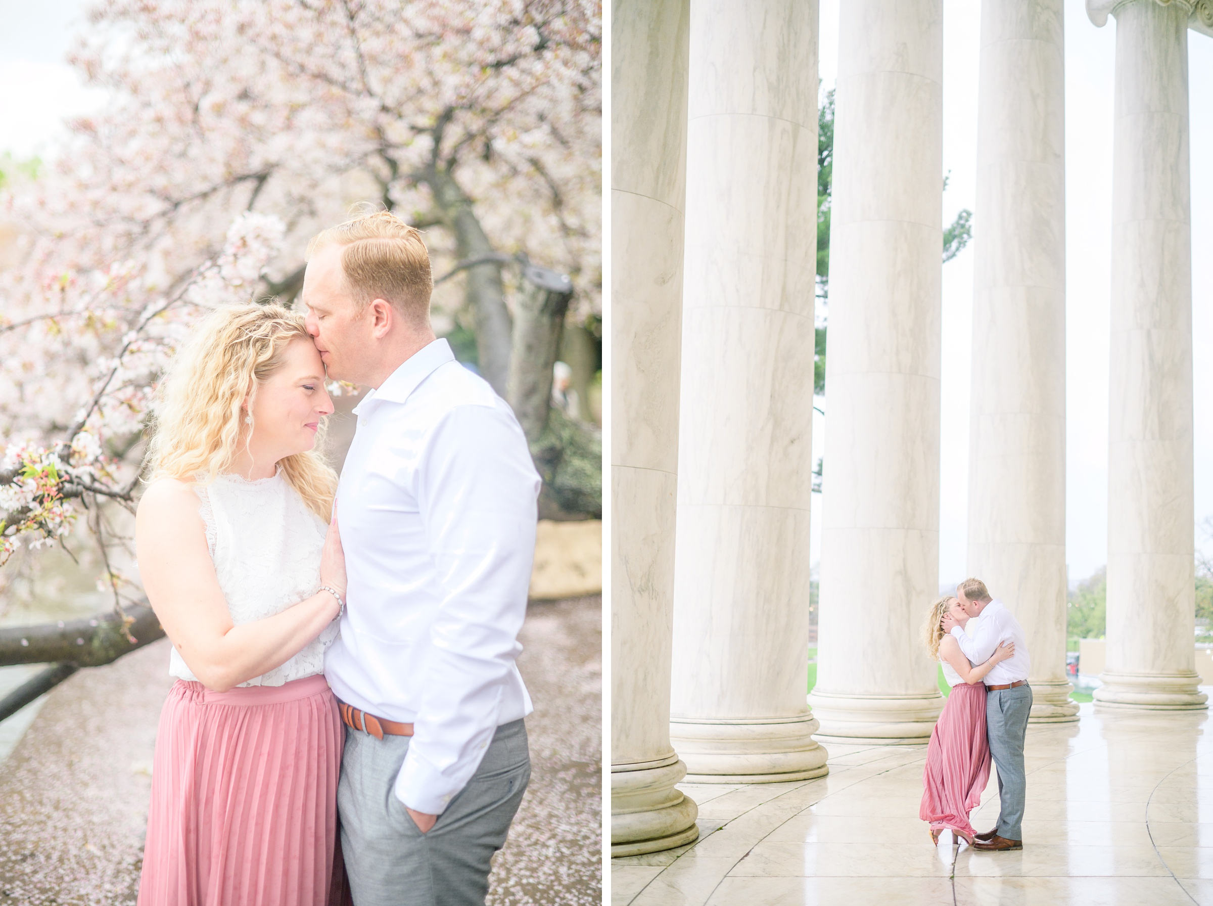 Anniversary portrait session at the Jefferson Memorial featuring the Washington DC Cherry Blossoms. Photographed by Baltimore Photographer Cait Kramer Photography