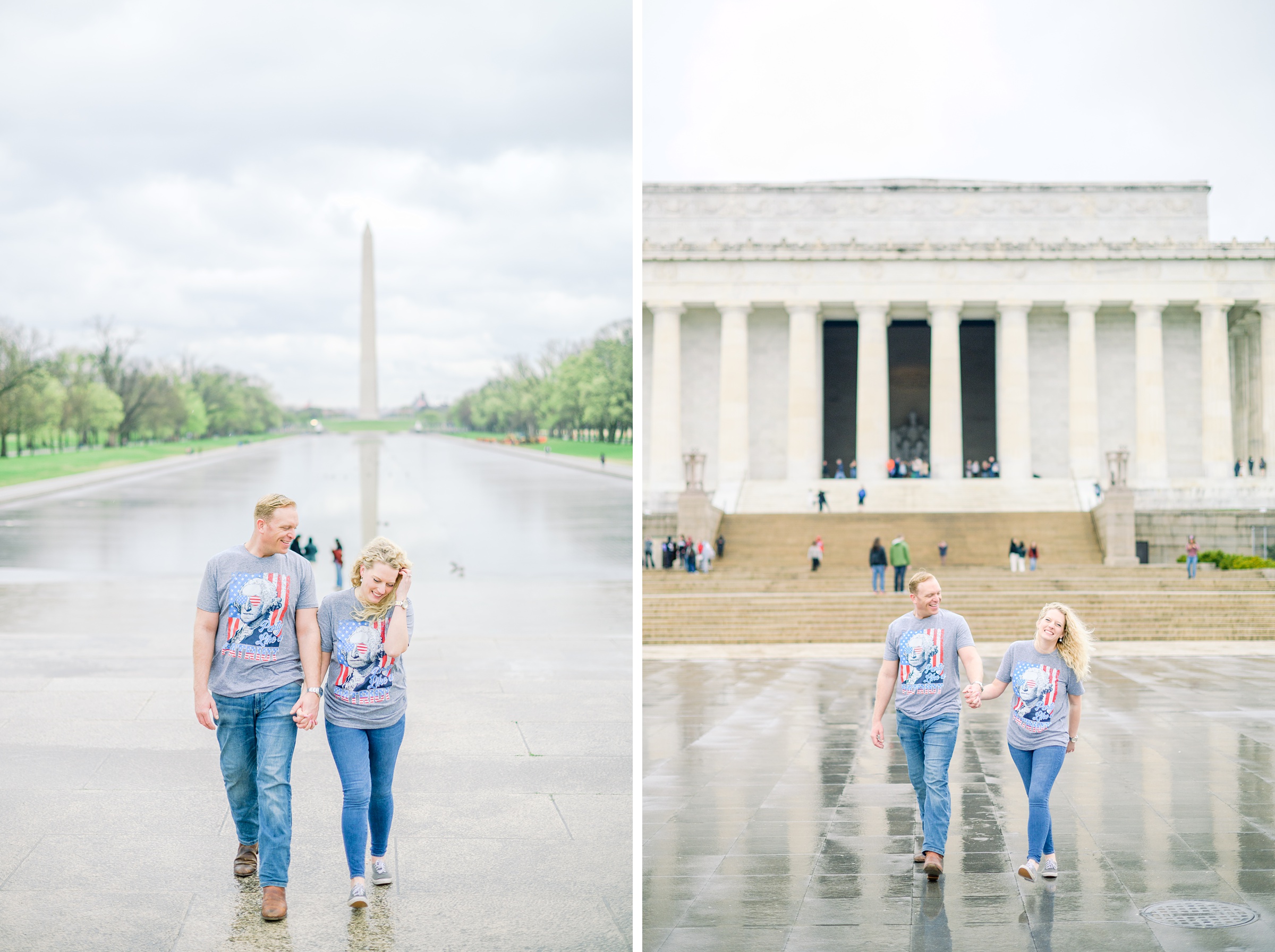 Anniversary portrait session at the Lincoln Memorial featuring the Washington DC Cherry Blossoms. Photographed by Baltimore Photographer Cait Kramer Photography