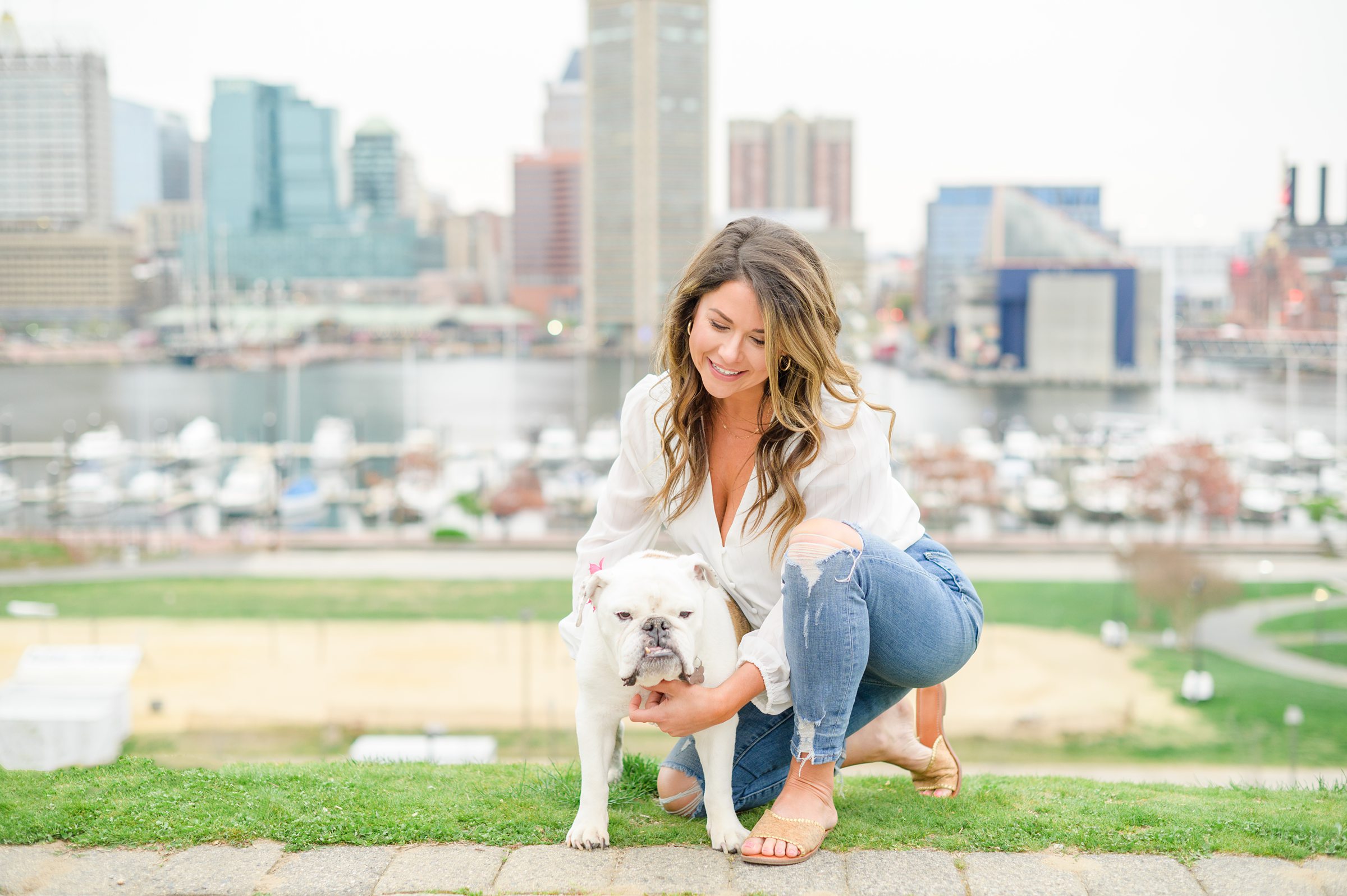 Baltimore Pet Portrait mini session with Lindsey and her English Bulldog, Molly at Federal Hill Park in Baltimore, MD