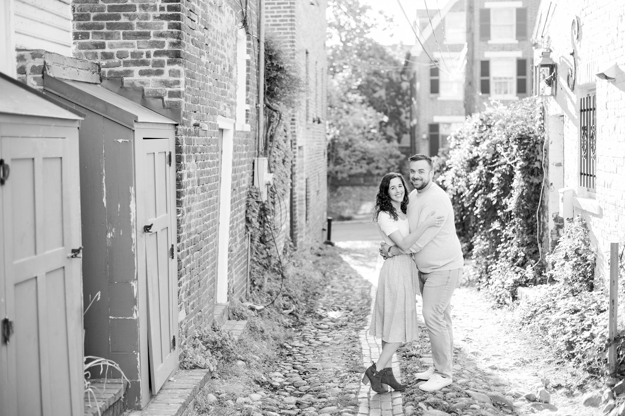 Engaged couple in Old Town Alexandria for their summer engagement session photographed by Baltimore Wedding Photographer Cait Kramer Photography