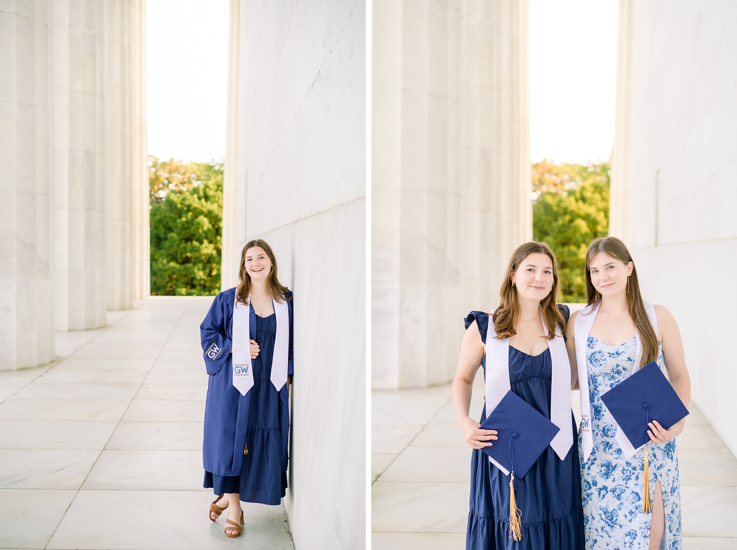 Lincoln Memorial Grad Portrait Session in Washington DC for George Washington University Seniors photographed by Baltimore Photographer Cait Kramer