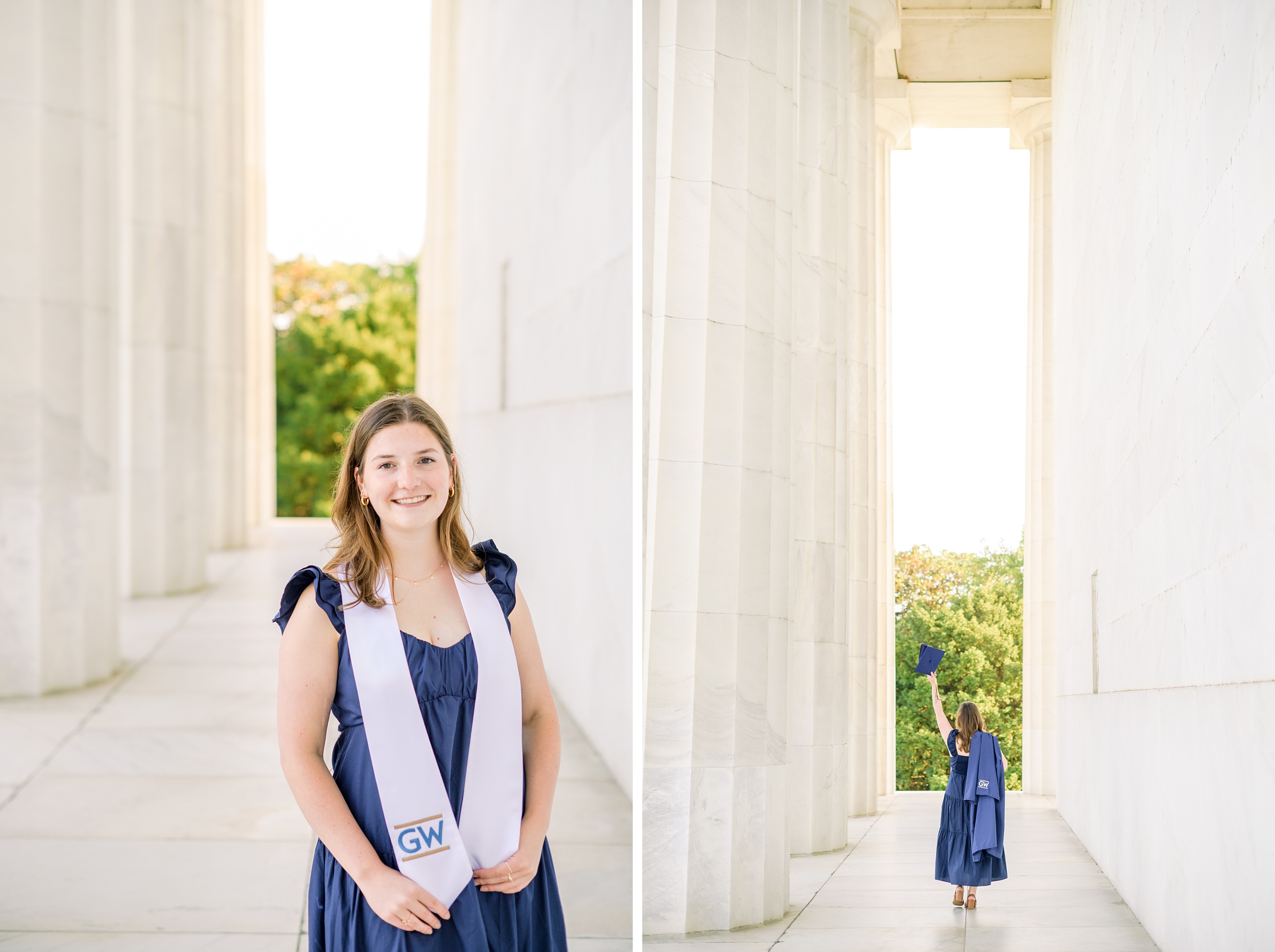 Lincoln Memorial Grad Portrait Session in Washington DC for George Washington University Seniors photographed by Baltimore Photographer Cait Kramer