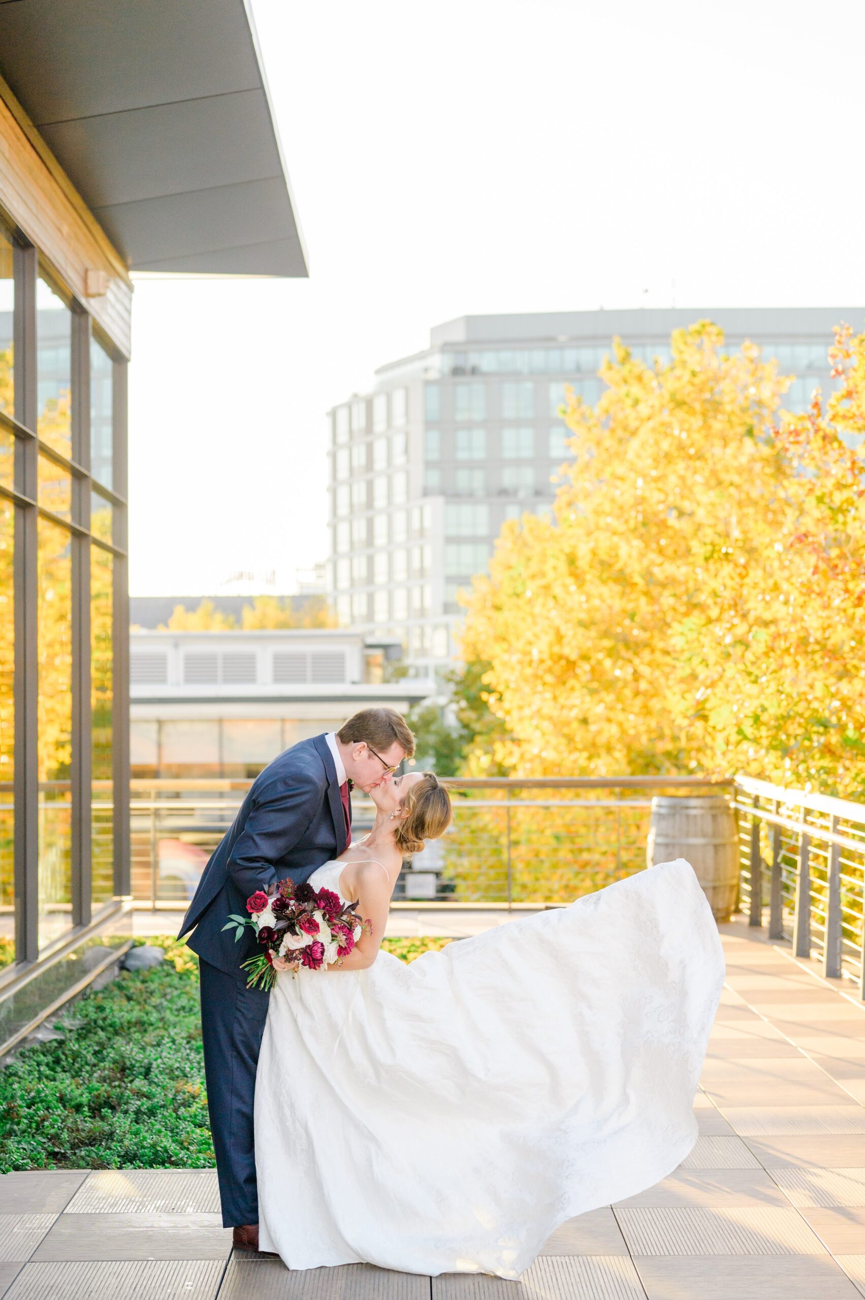 Burgundy fall District Winery wedding day in Washington, DC photographed by Baltimore Wedding Photographer Cait Kramer Photography