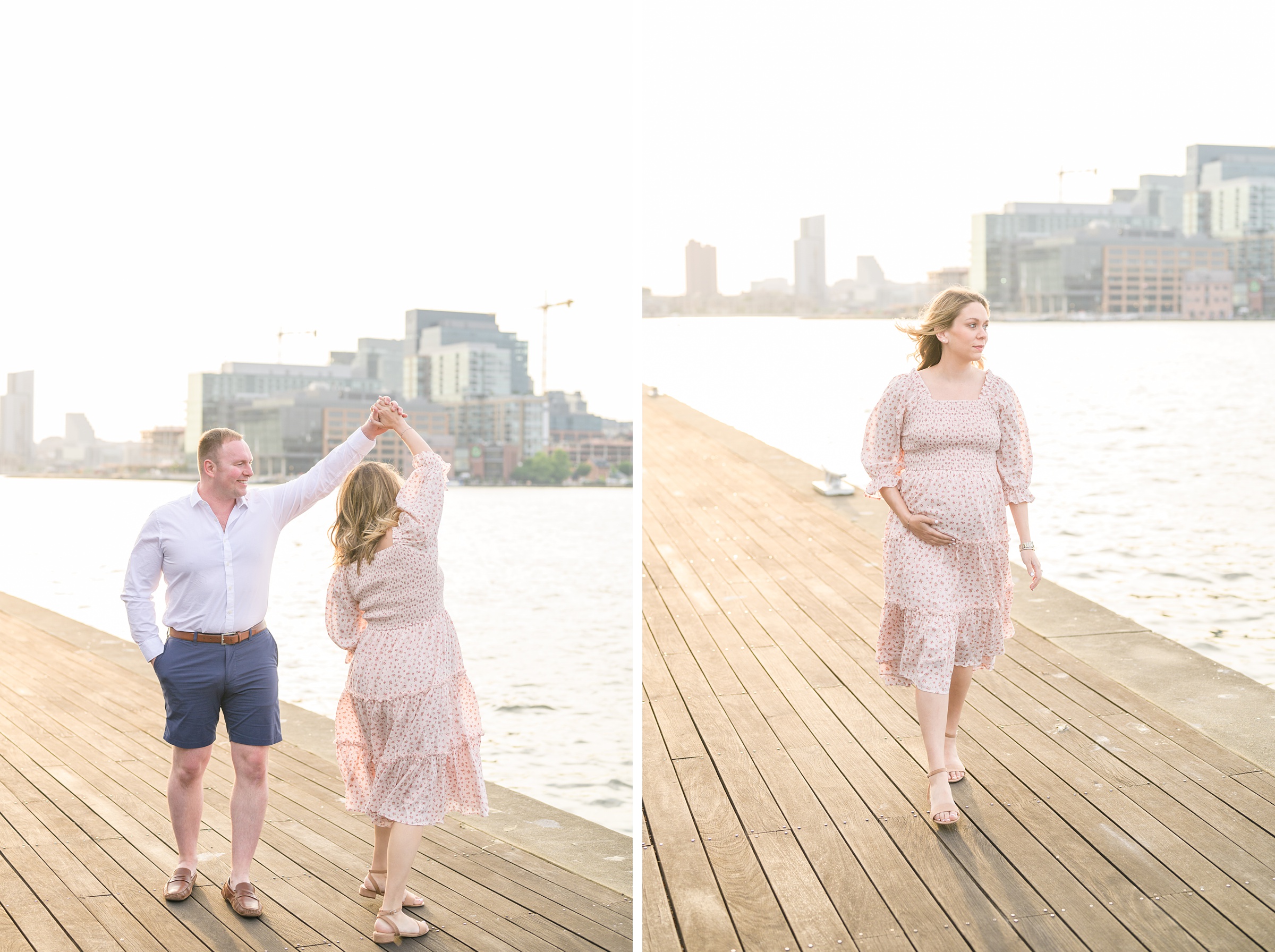 Mary and Adam's maternity photos in Locust Point in Baltimore featuring a stunning golden hour by Baltimore Photographer Cait Kramer Photography