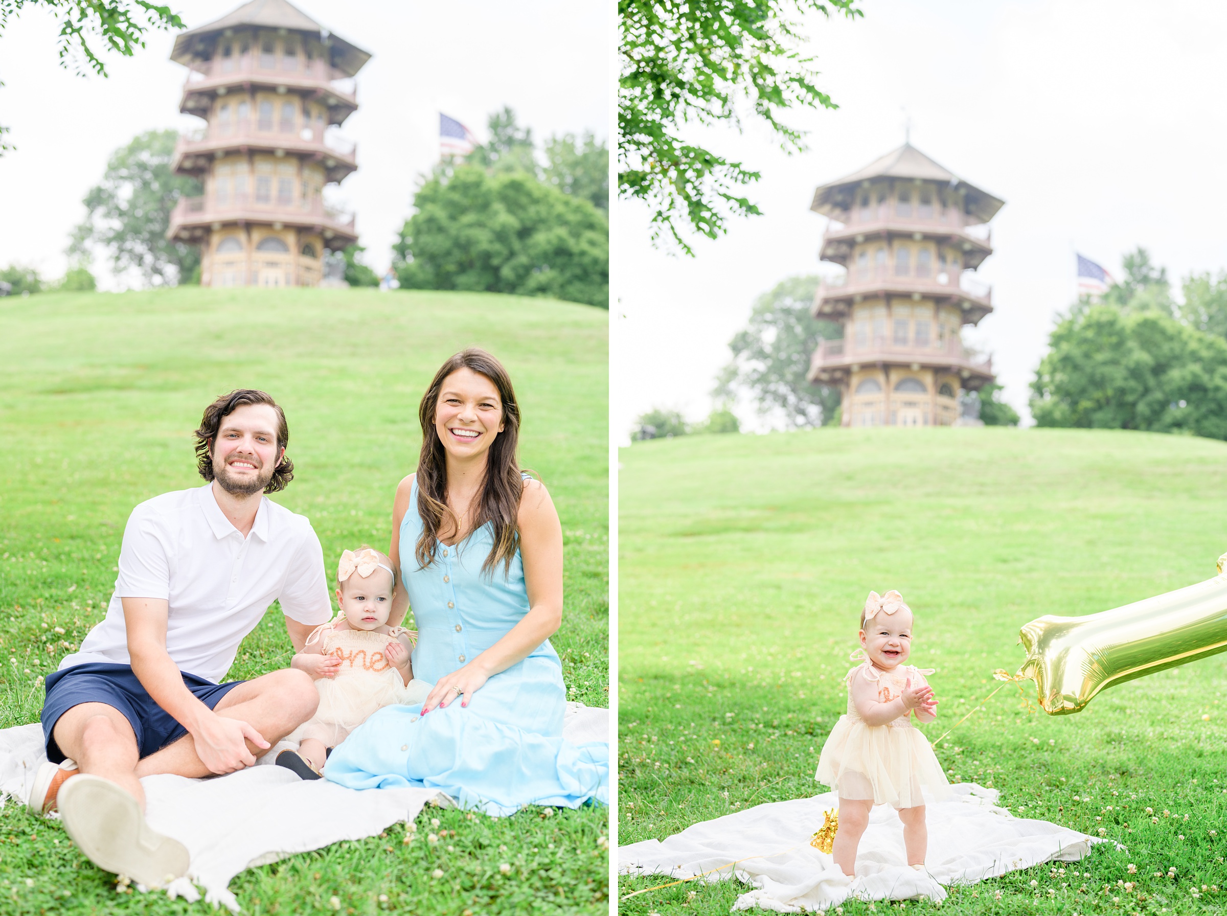 1st Birthday and Family Portrait Session at Patterson Park in Baltimore, Maryland. Photographed by Baltimore Family Milestone Photographer Cait Kramer.