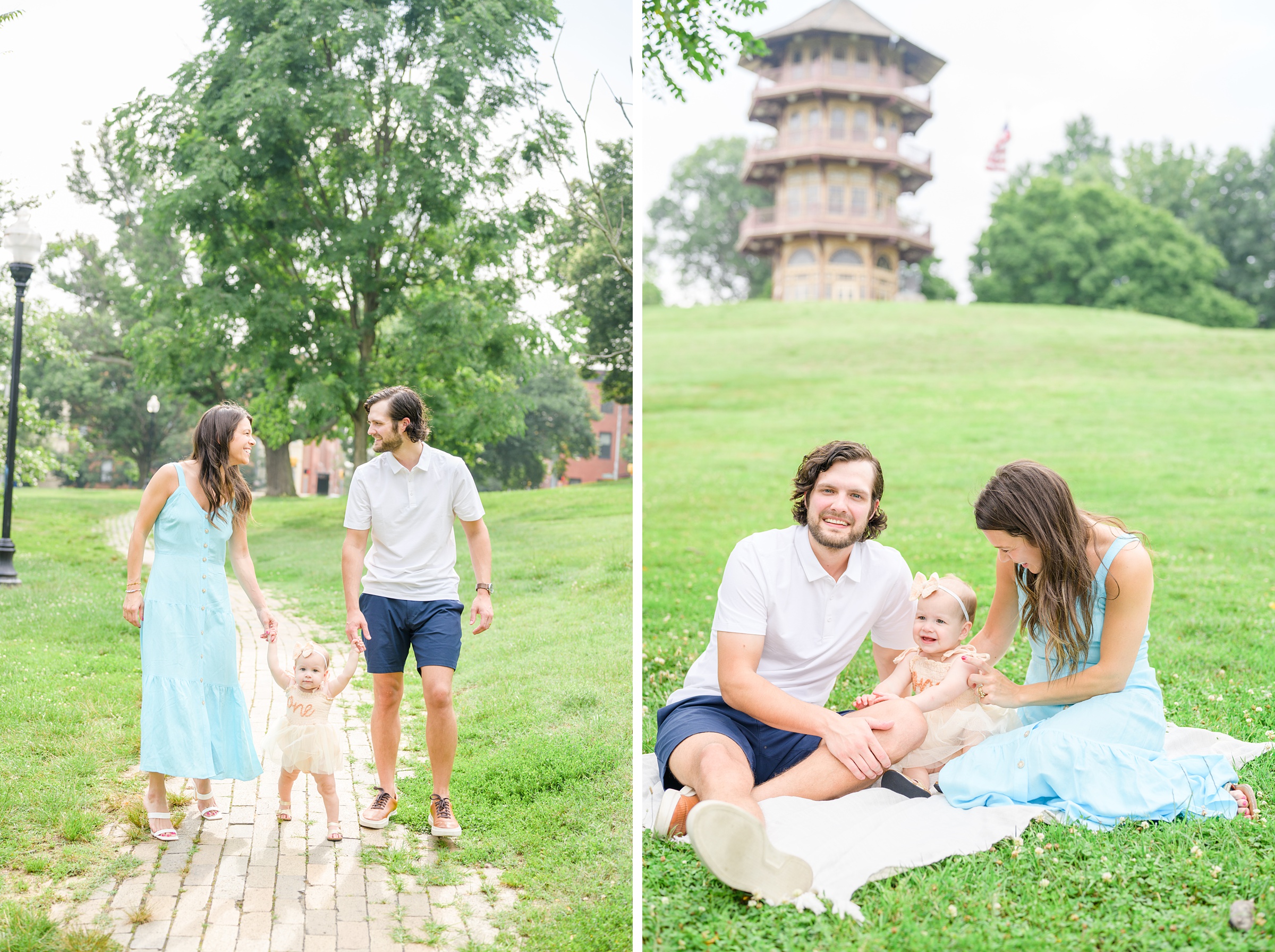 1st Birthday and Family Portrait Session at Patterson Park in Baltimore, Maryland. Photographed by Baltimore Family Milestone Photographer Cait Kramer.