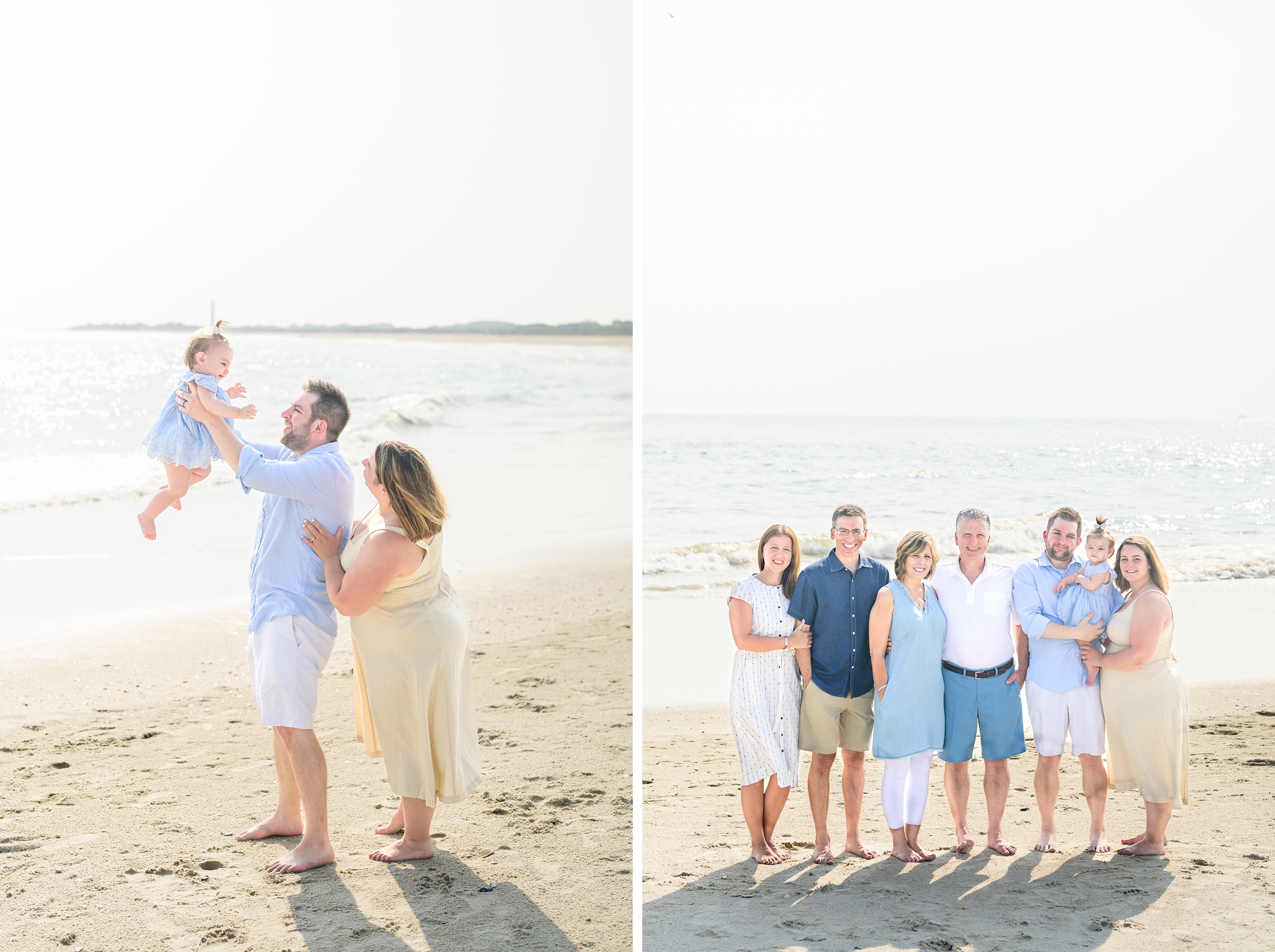 Extended family portraits at Cape May's Cove beach in Maryland, photographed by Cape May Family Photographer Cait Kramer.