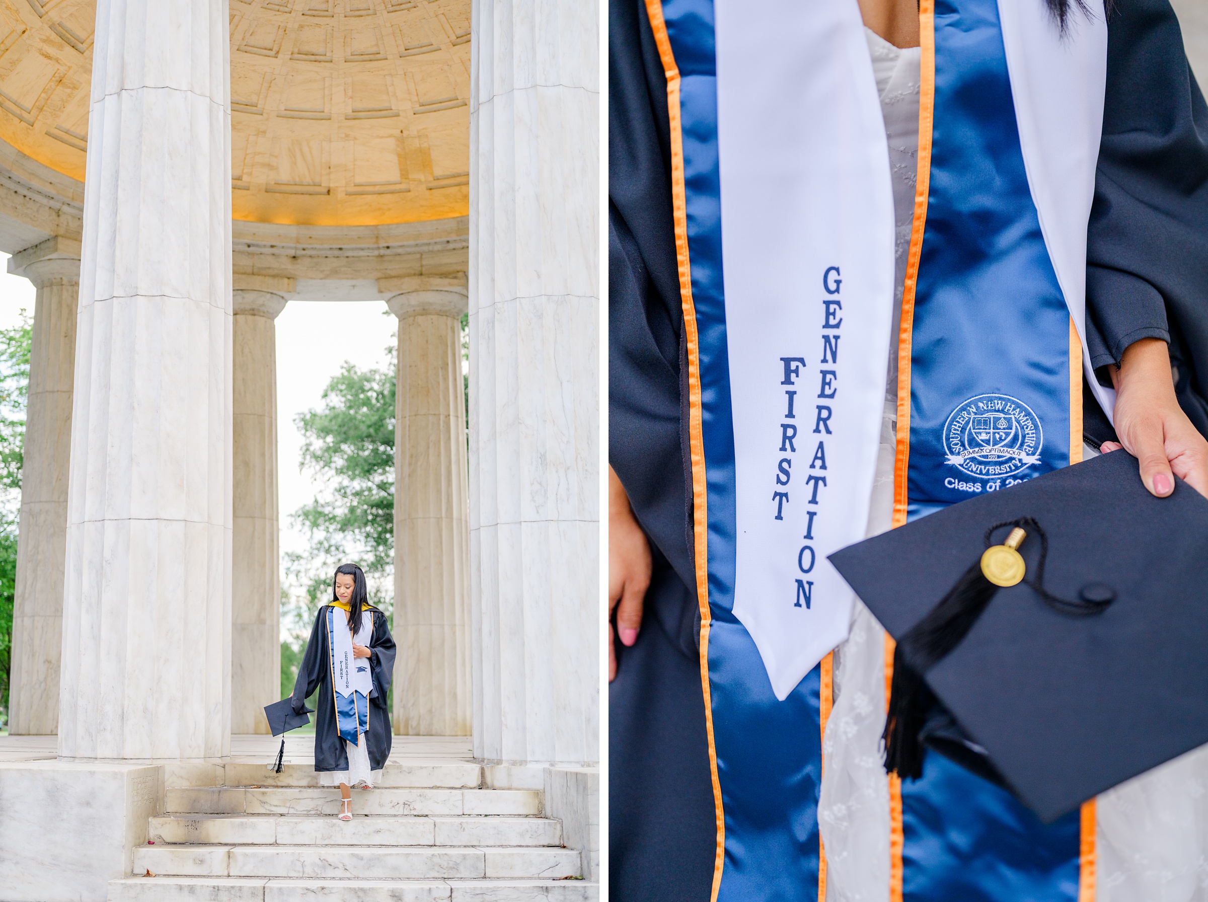 College graduation portrait session at the DC War Memorial in Washington, D.C. photographed by Baltimore Grad Photographer Cait Kramer.