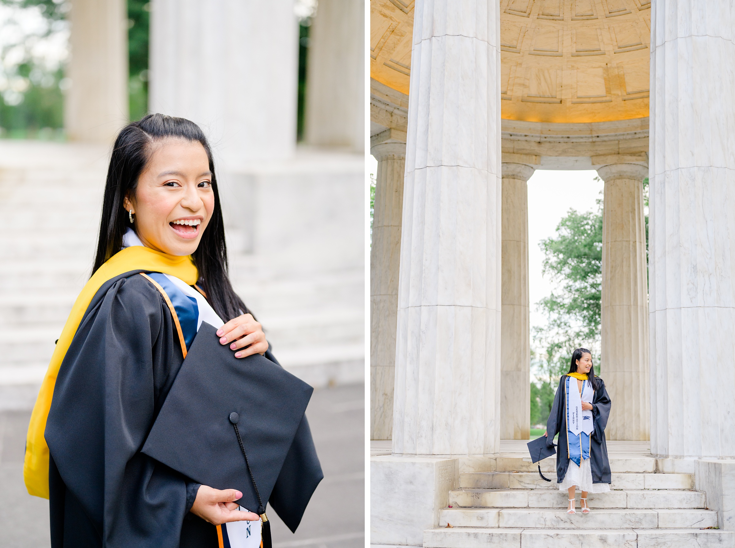 College graduation portrait session at the DC War Memorial in Washington, D.C. photographed by Baltimore Grad Photographer Cait Kramer.