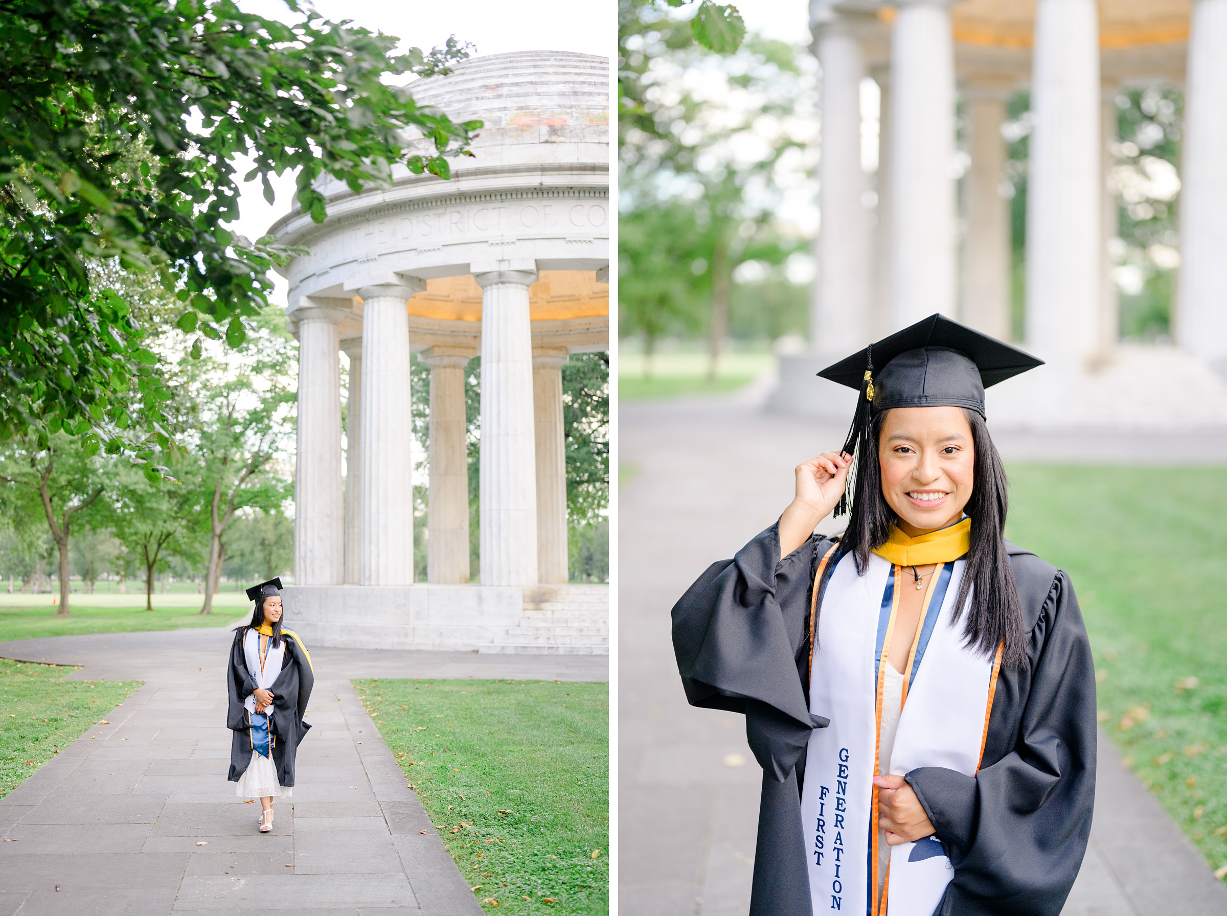 College graduation portrait session at the DC War Memorial in Washington, D.C. photographed by Baltimore Grad Photographer Cait Kramer.