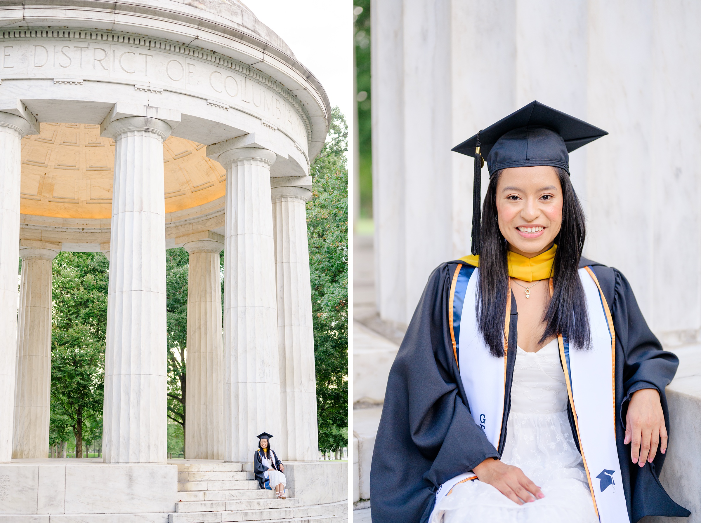 College graduation portrait session at the DC War Memorial in Washington, D.C. photographed by Baltimore Grad Photographer Cait Kramer.