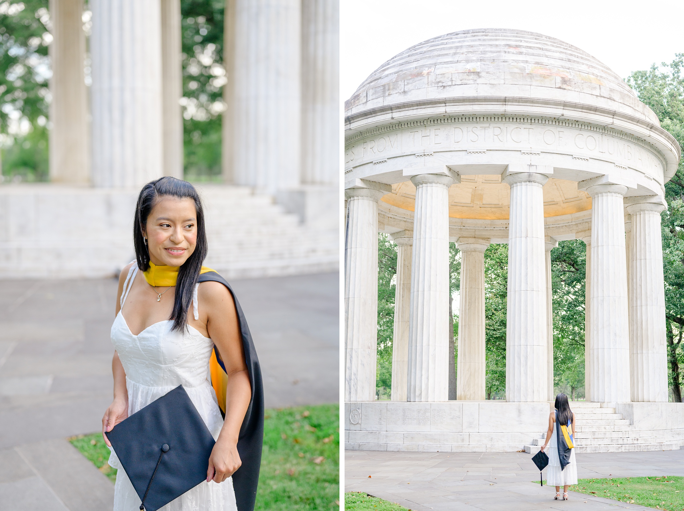 College graduation portrait session at the DC War Memorial in Washington, D.C. photographed by Baltimore Grad Photographer Cait Kramer.