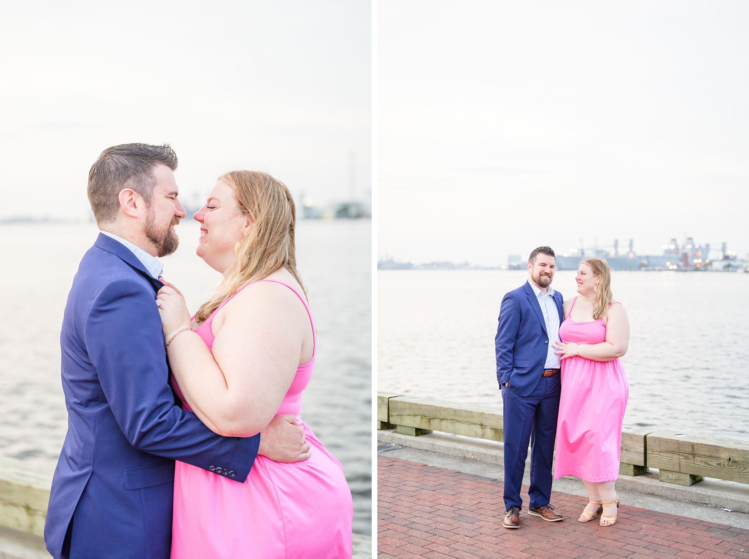 Engaged couple at Fells Point Waterfront for their sunrise engagement session in Baltimore, Maryland photographed by Baltimore Wedding Photographer Cait Kramer Photography.