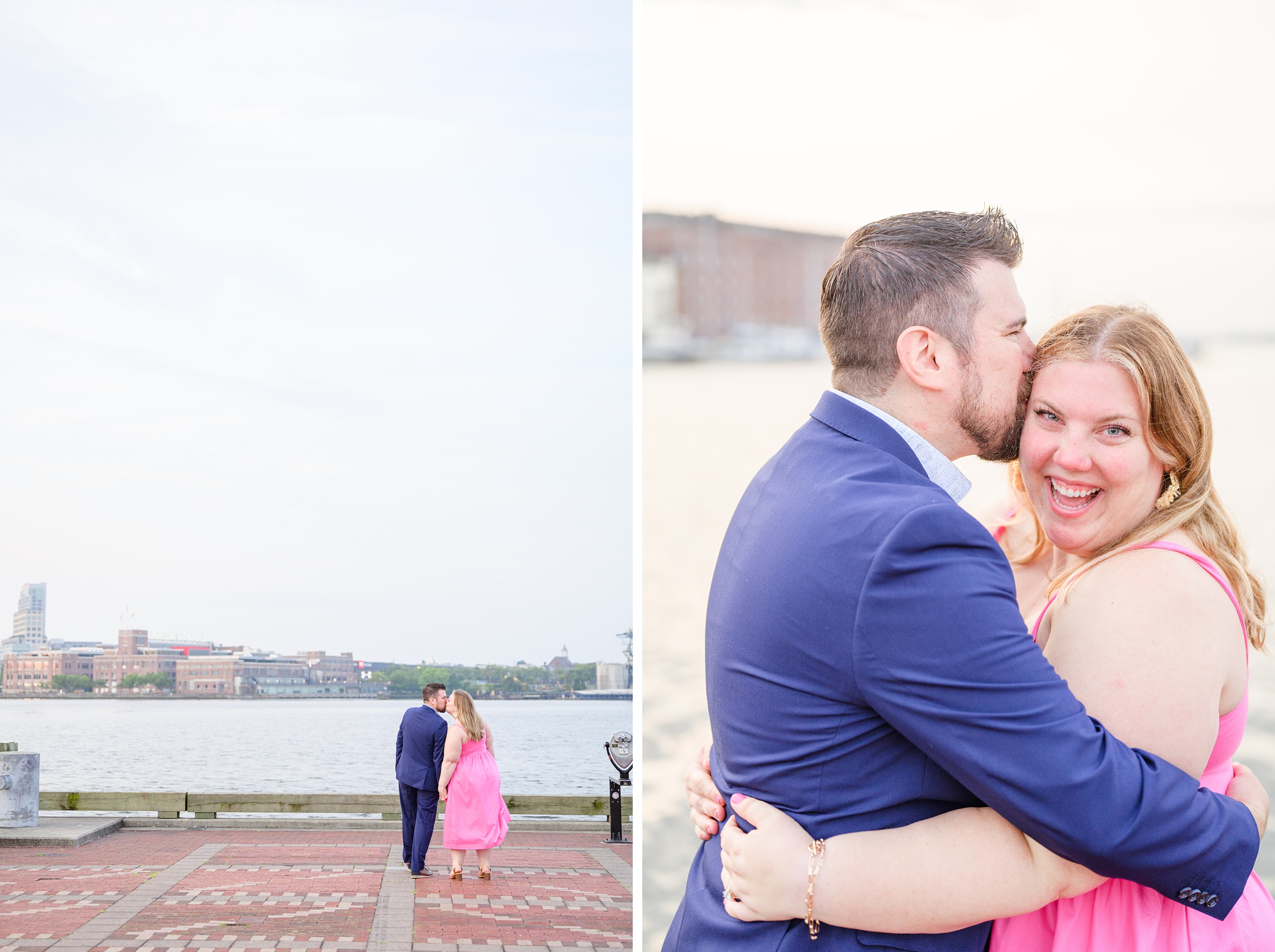 Engaged couple at Fells Point Waterfront for their sunrise engagement session in Baltimore, Maryland photographed by Baltimore Wedding Photographer Cait Kramer Photography.