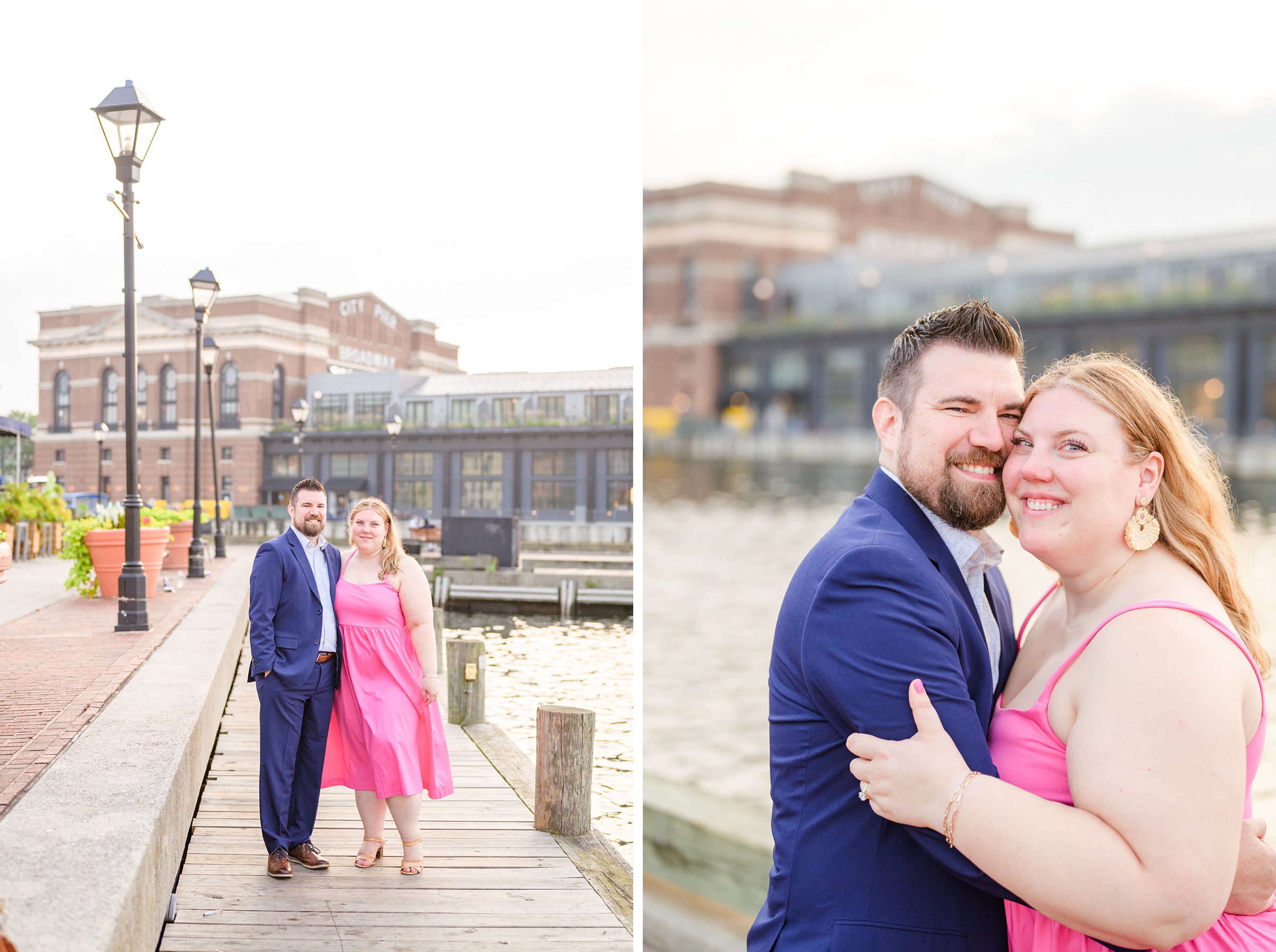 Engaged couple at Fells Point Waterfront for their sunrise engagement session in Baltimore, Maryland photographed by Baltimore Wedding Photographer Cait Kramer Photography.