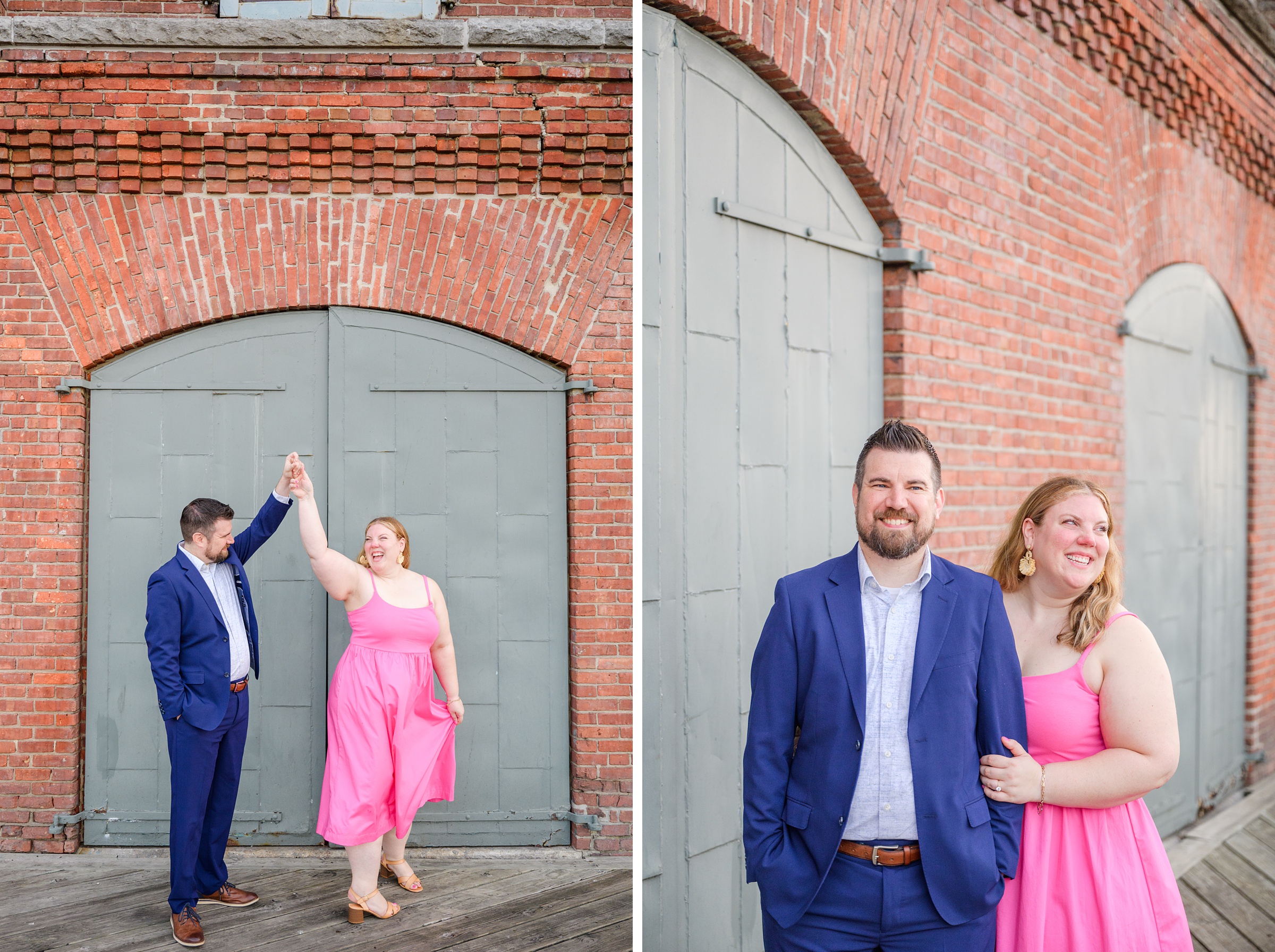 Engaged couple at Fells Point Waterfront for their sunrise engagement session in Baltimore, Maryland photographed by Baltimore Wedding Photographer Cait Kramer Photography.