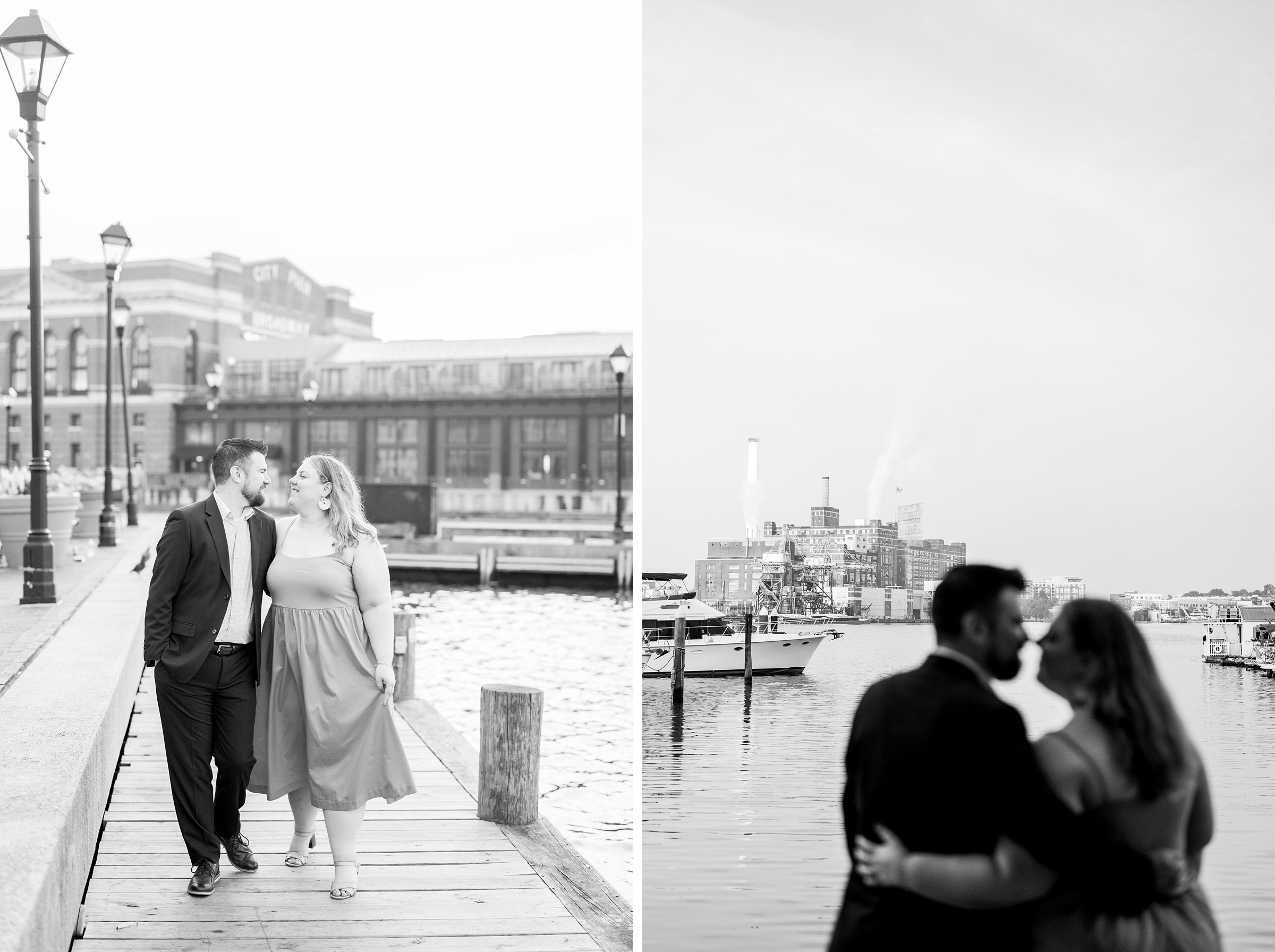 Engaged couple at Fells Point Waterfront for their sunrise engagement session in Baltimore, Maryland photographed by Baltimore Wedding Photographer Cait Kramer Photography.