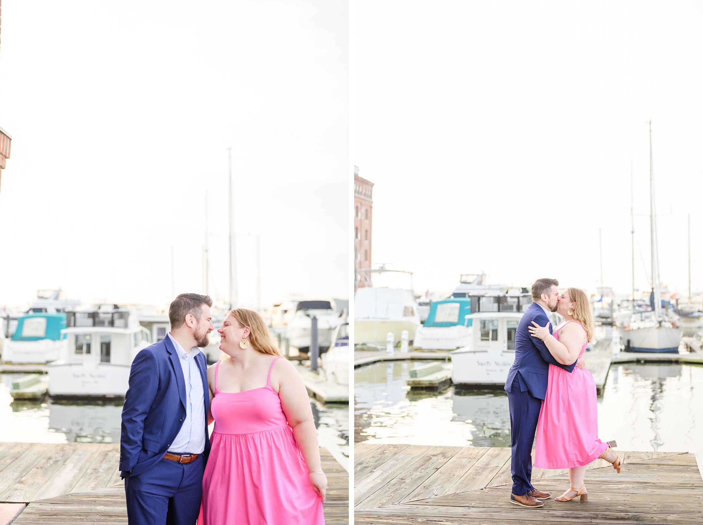 Engaged couple at Fells Point Waterfront for their sunrise engagement session in Baltimore, Maryland photographed by Baltimore Wedding Photographer Cait Kramer Photography.