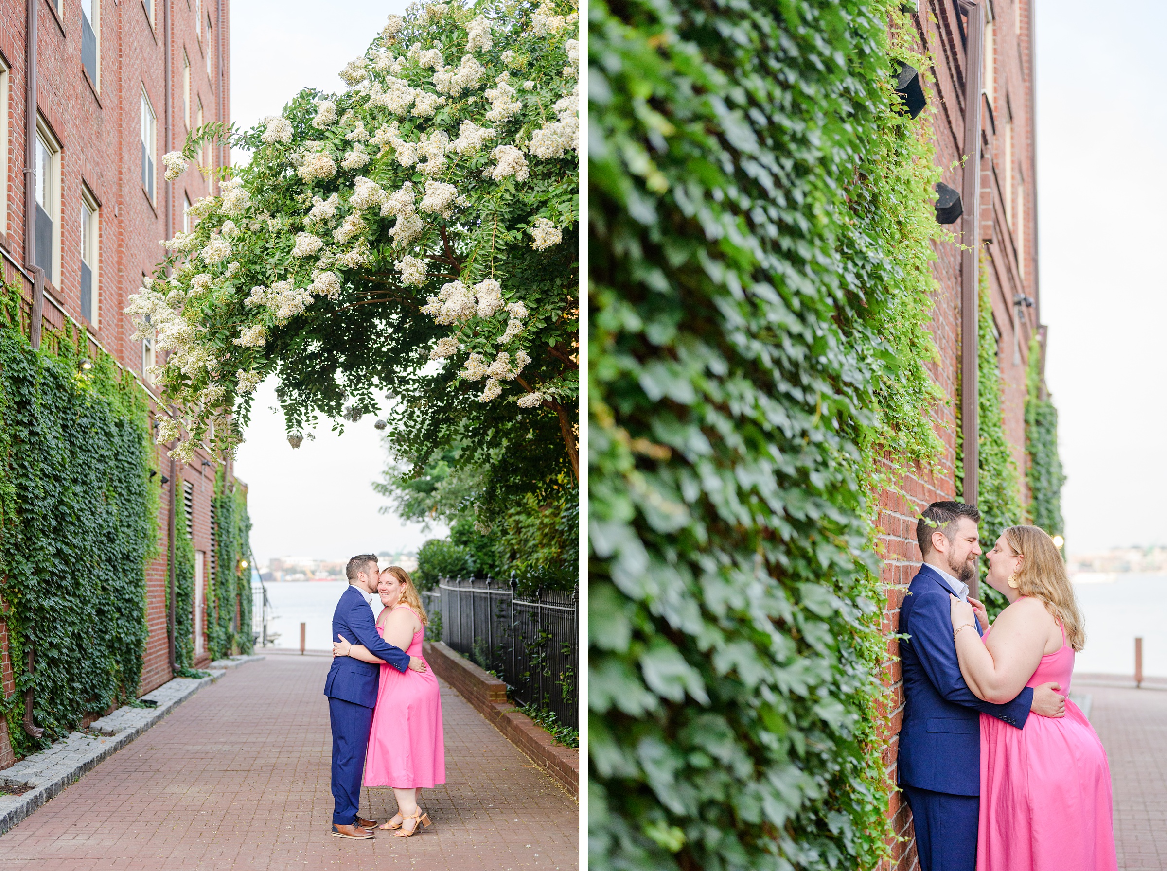 Engaged couple at Fells Point Waterfront for their sunrise engagement session in Baltimore, Maryland photographed by Baltimore Wedding Photographer Cait Kramer Photography.