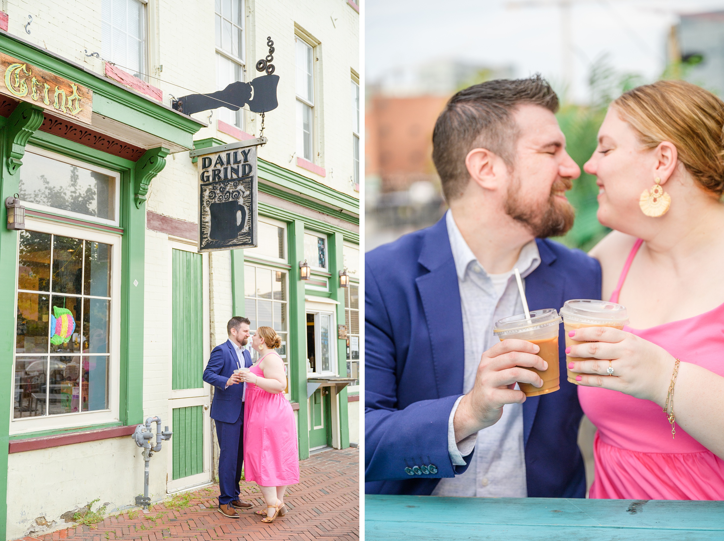 Engaged couple at Fells Point Waterfront for their sunrise engagement session in Baltimore, Maryland photographed by Baltimore Wedding Photographer Cait Kramer Photography.