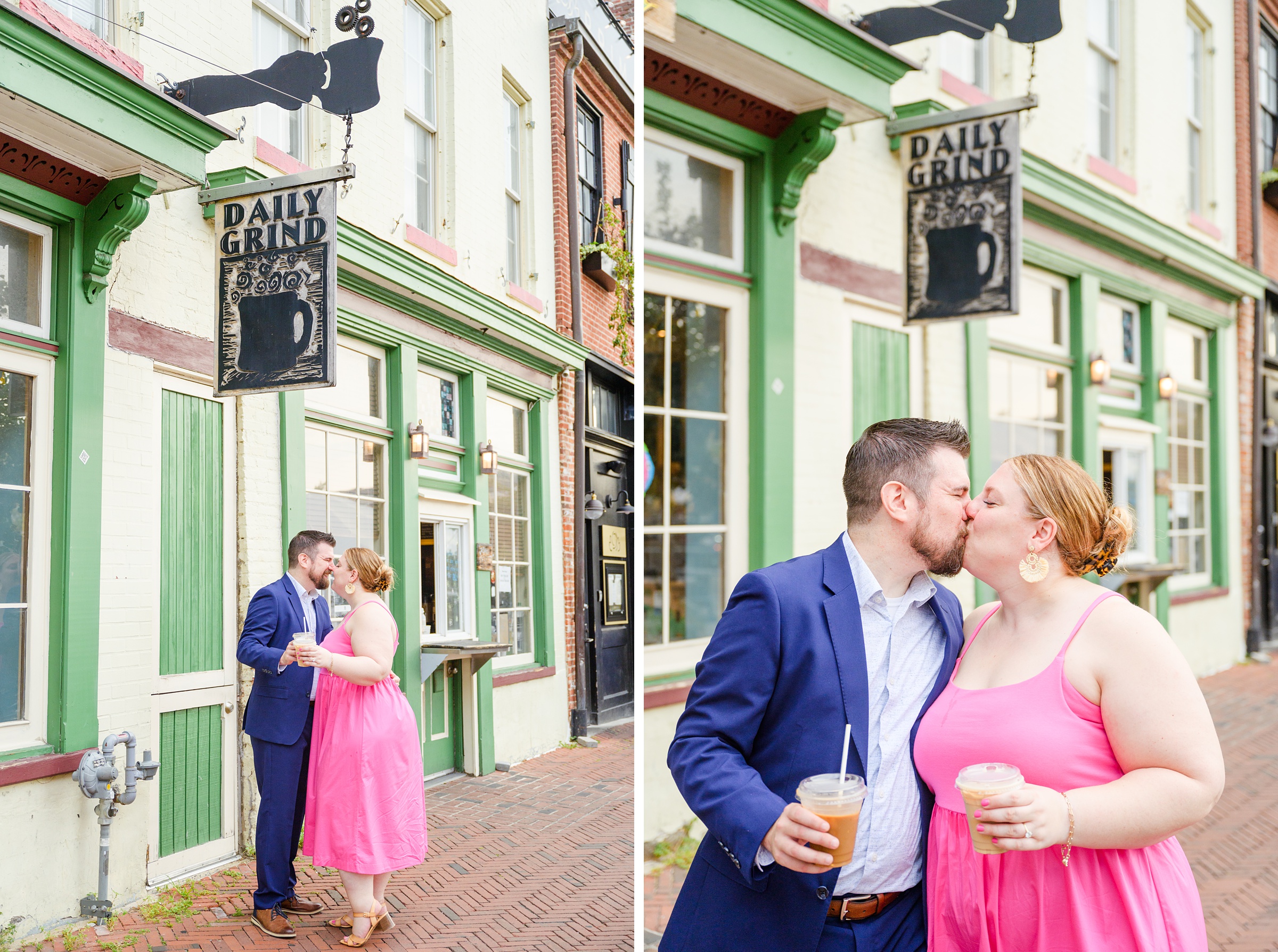 Engaged couple at Fells Point Waterfront for their sunrise engagement session in Baltimore, Maryland photographed by Baltimore Wedding Photographer Cait Kramer Photography.