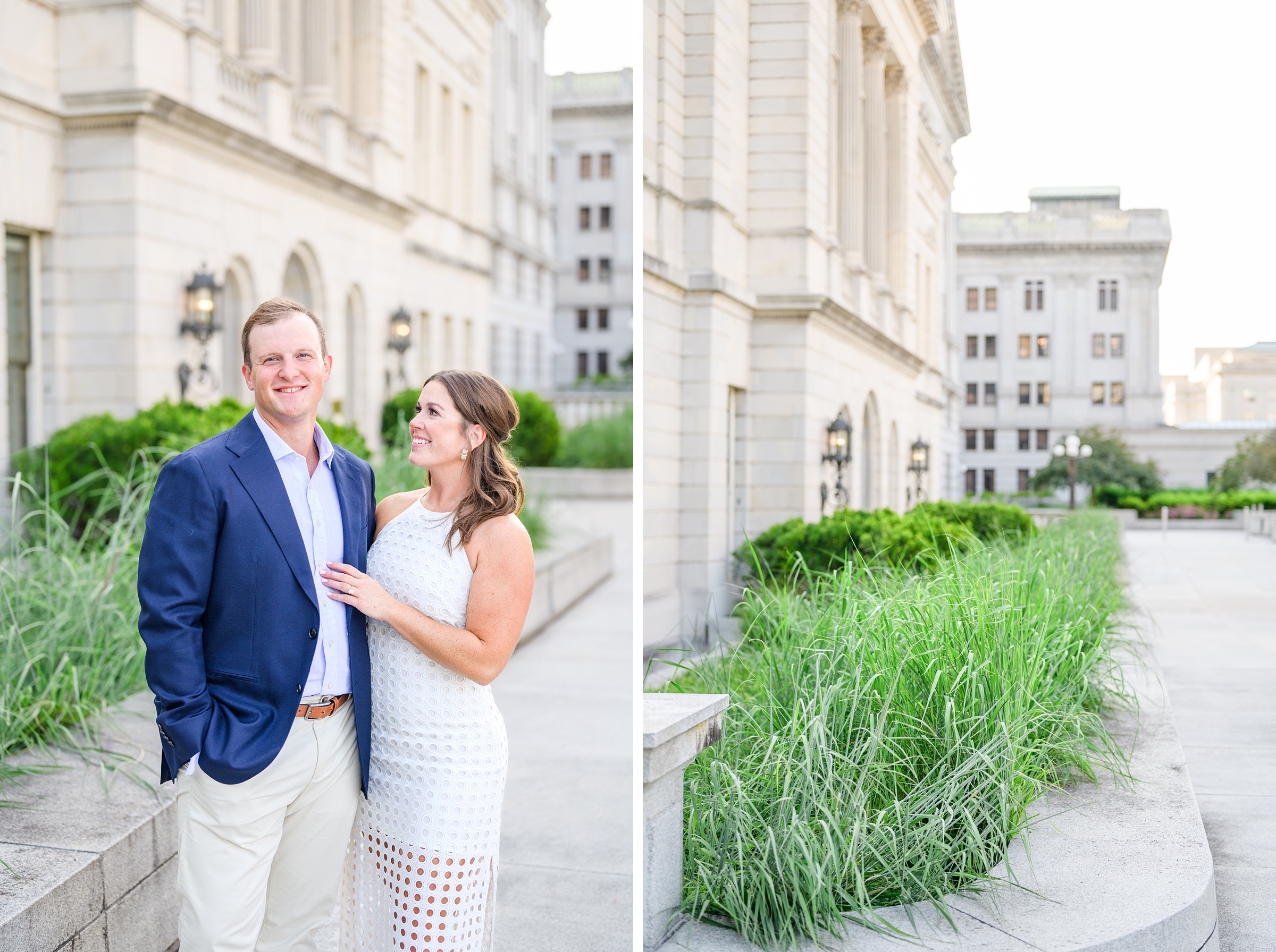 Engaged couple at the Pennsylvania State Capitol for their summer engagement session photographed by Baltimore Wedding Photographer Cait Kramer Photography.