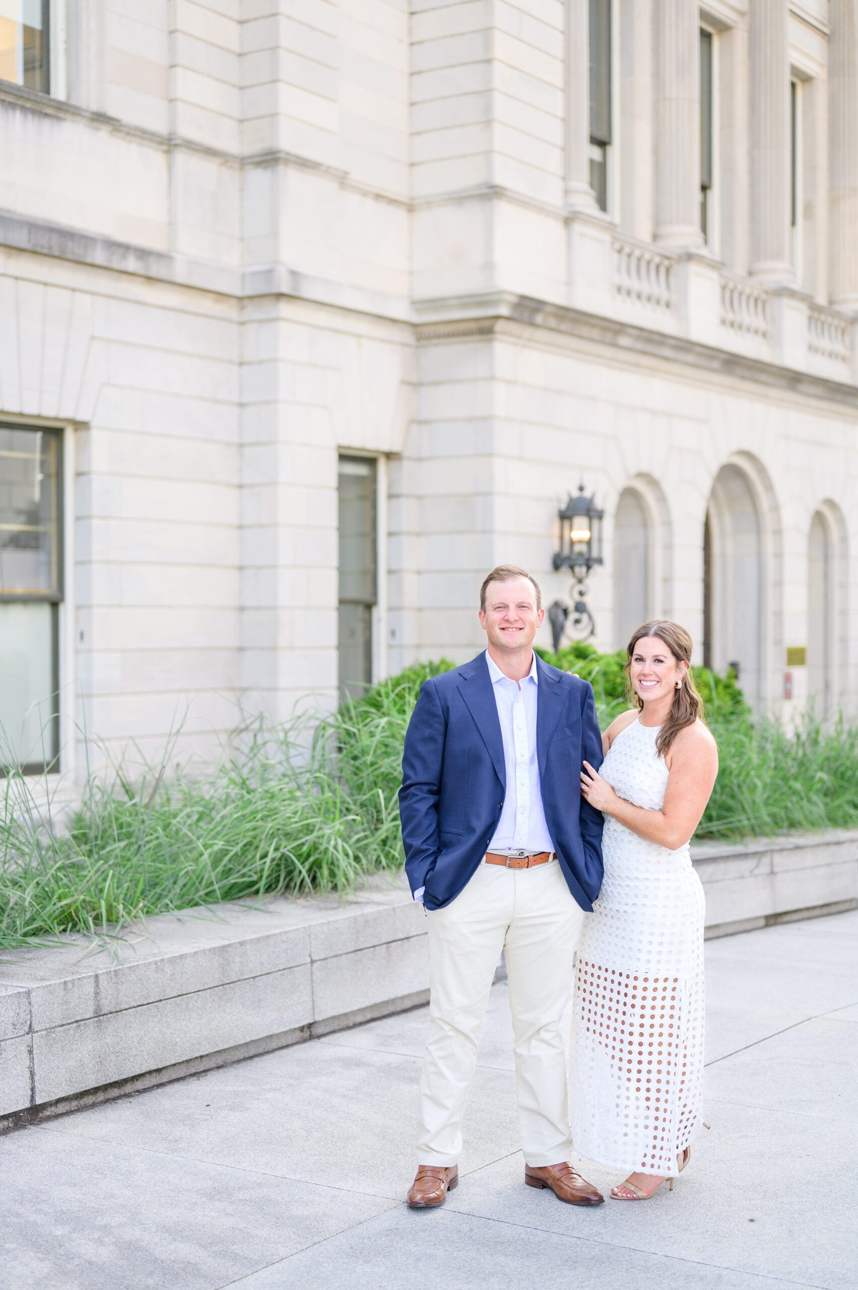 Engaged couple at the Pennsylvania State Capitol for their summer engagement session photographed by Baltimore Wedding Photographer Cait Kramer Photography.