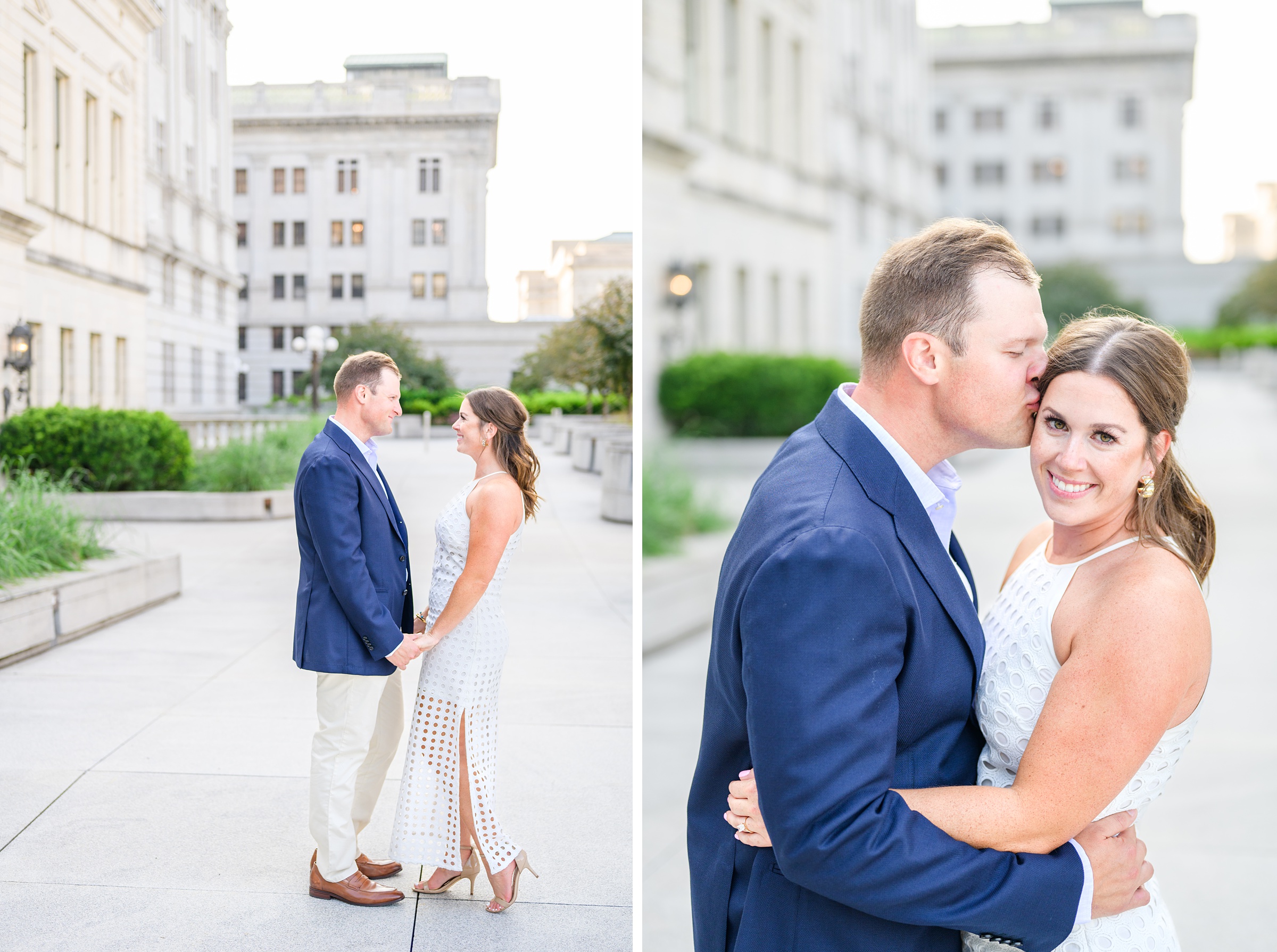 Engaged couple at the Pennsylvania State Capitol for their summer engagement session photographed by Baltimore Wedding Photographer Cait Kramer Photography.