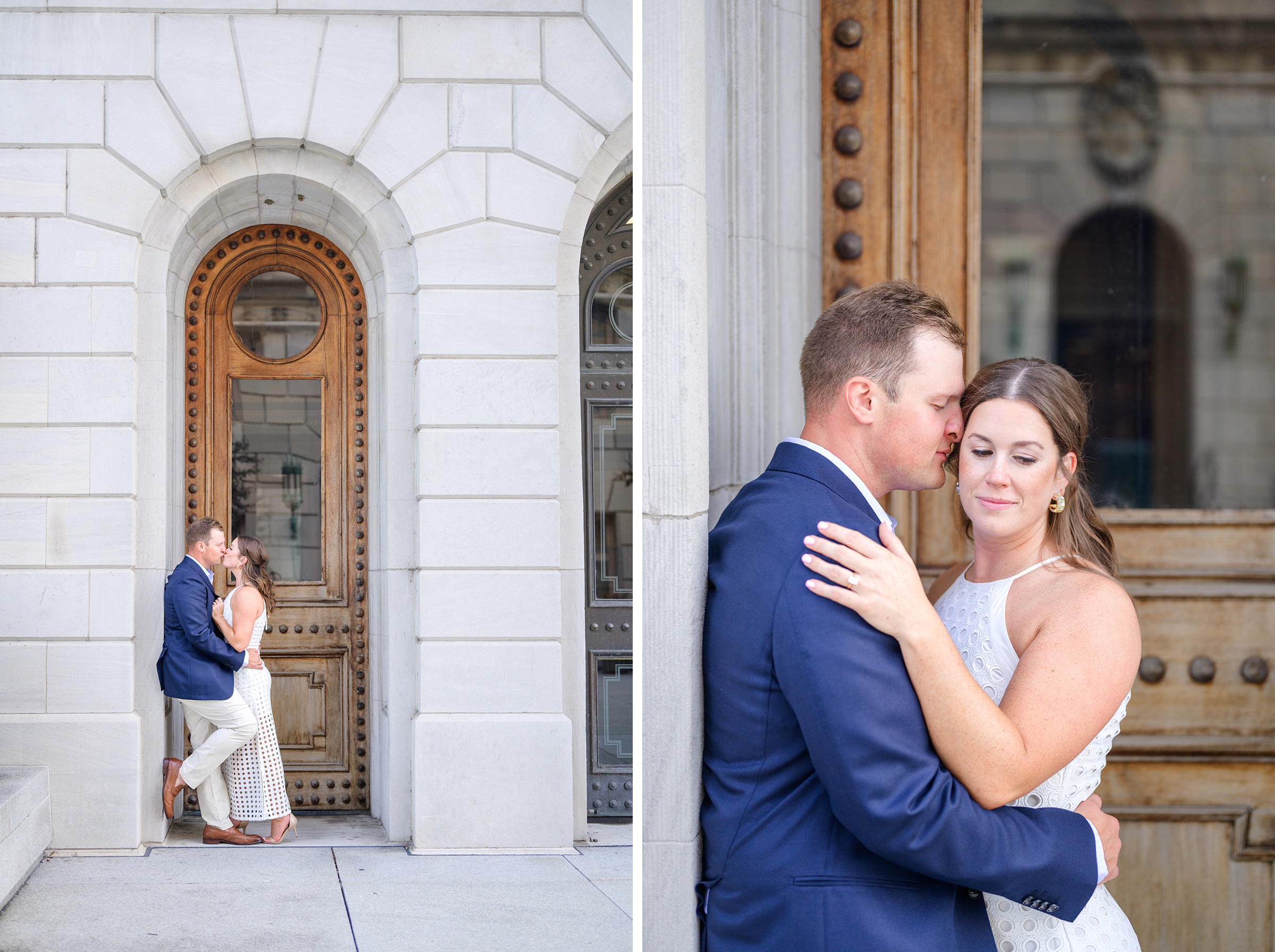 Engaged couple at the Pennsylvania State Capitol for their summer engagement session photographed by Baltimore Wedding Photographer Cait Kramer Photography.